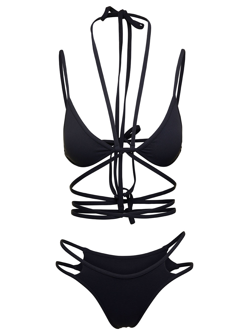 Shop Andreädamo Black Triangle Bikini With Crossed Laces In Stretch Polyamide Woman