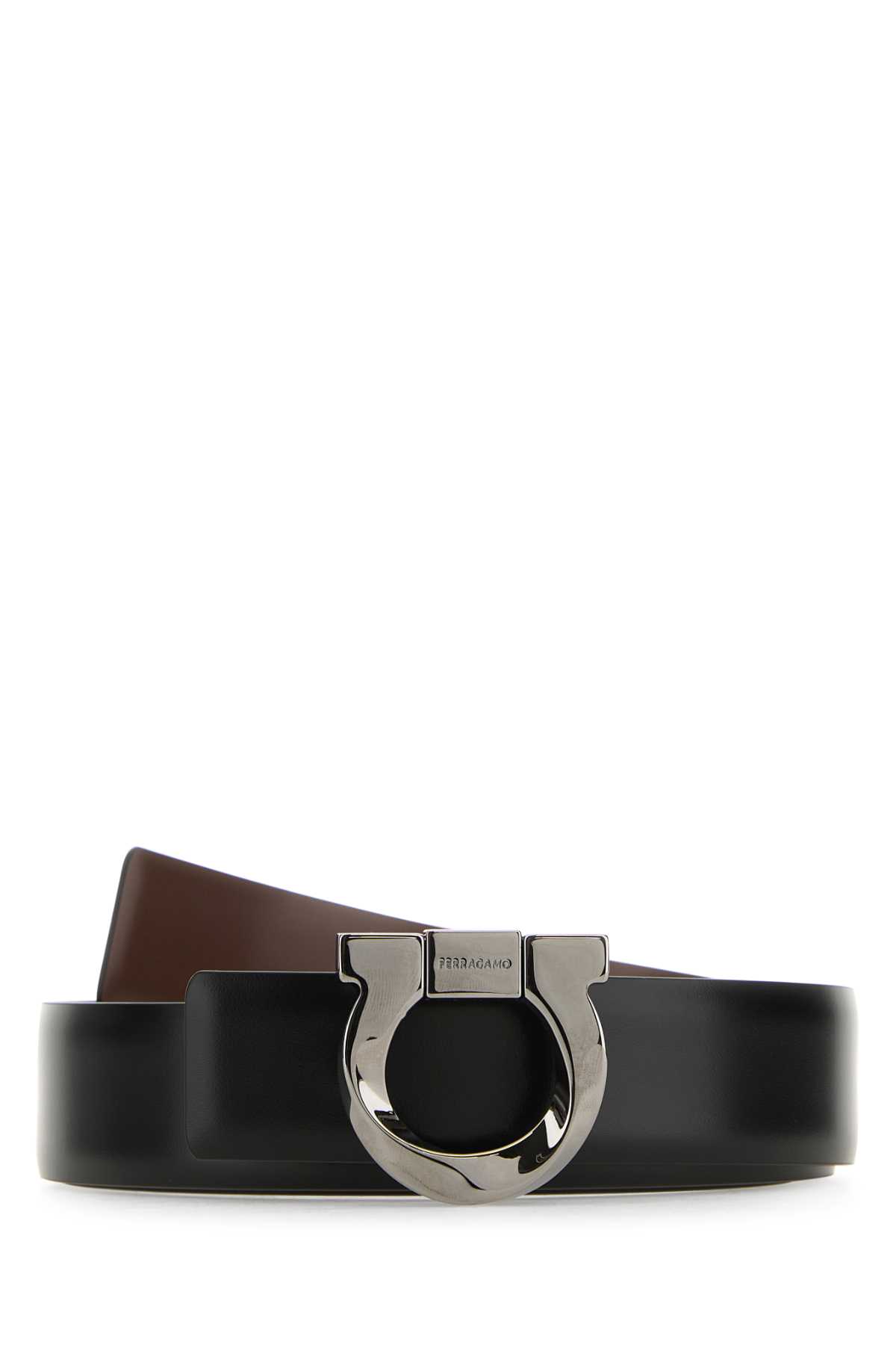 Ferragamo Black Leather Reversible Gancini Belt