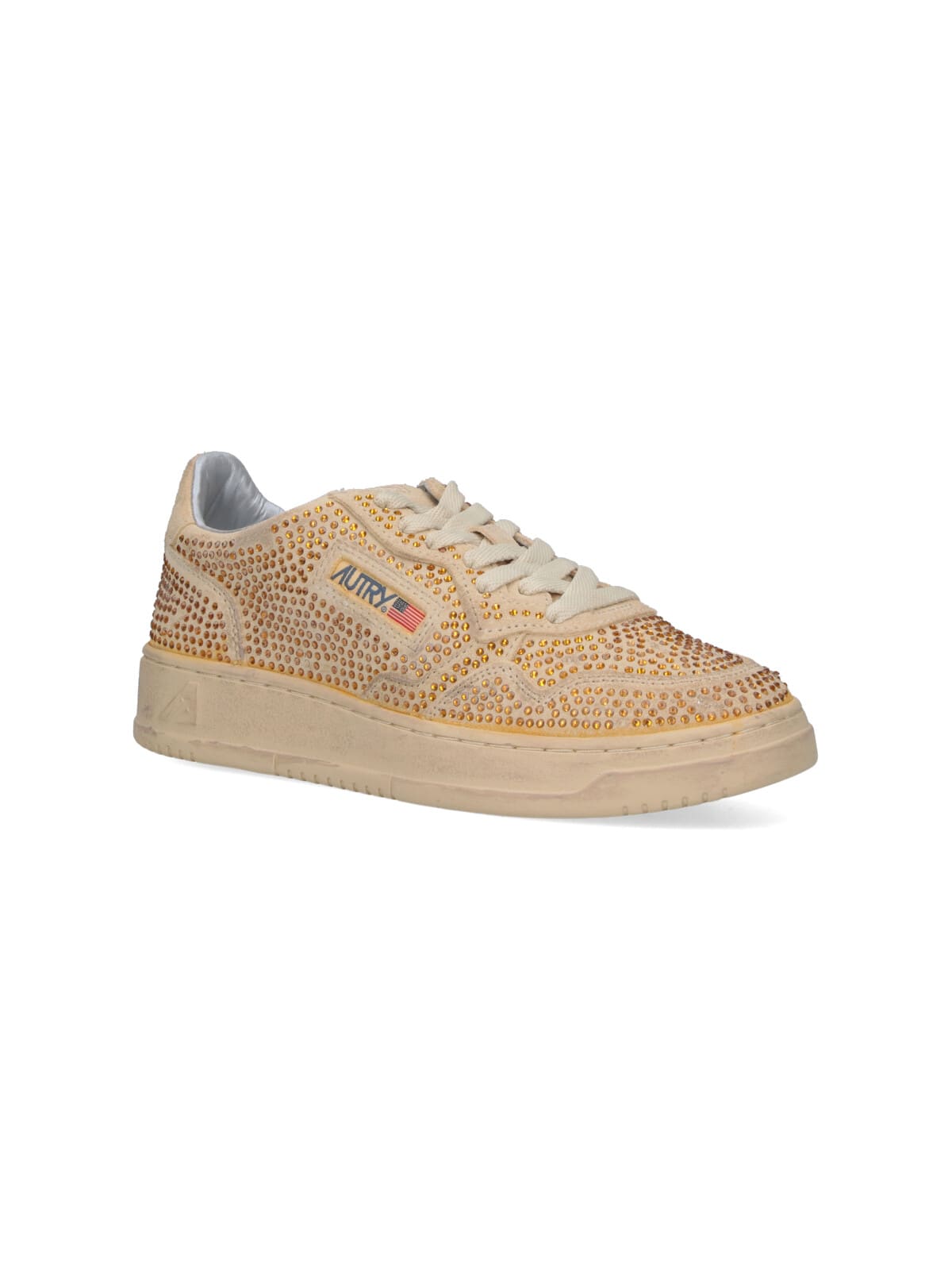 Autry Medalist Low Sneakers In Bronze Suede With Crystal Micro Rhinestones In Neutral