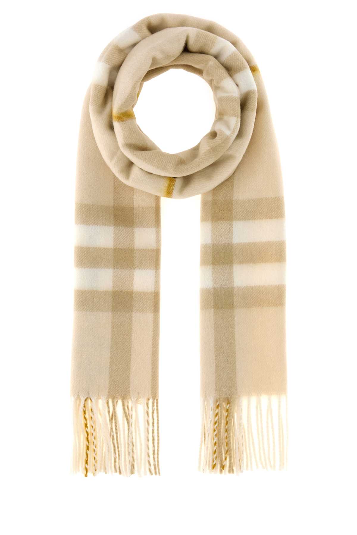 Burberry Cashmere Scarf With Checked Design And Fringes In Brown