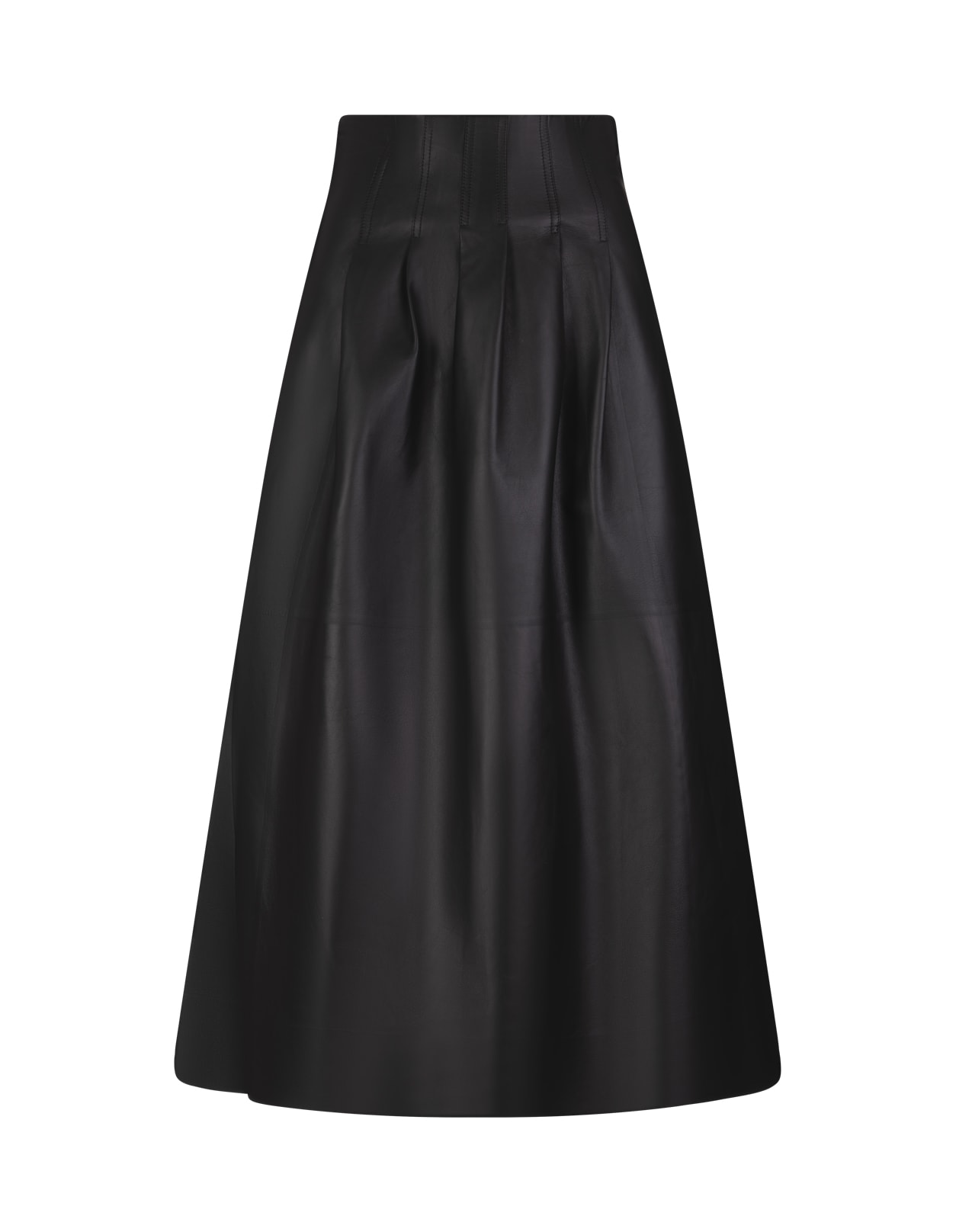 Chloé Pleated Midi Skirt In Black Leather