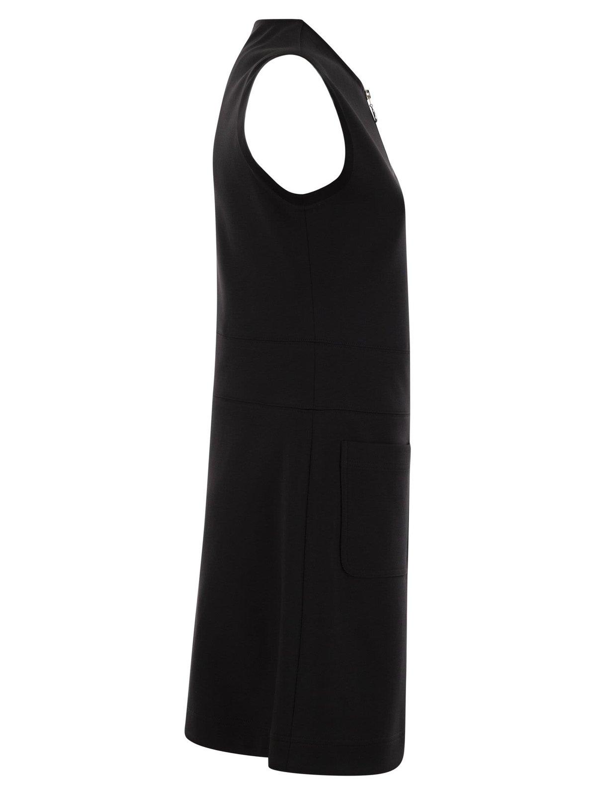Shop Moncler Zipped Sleeveless Mini Dress In Black