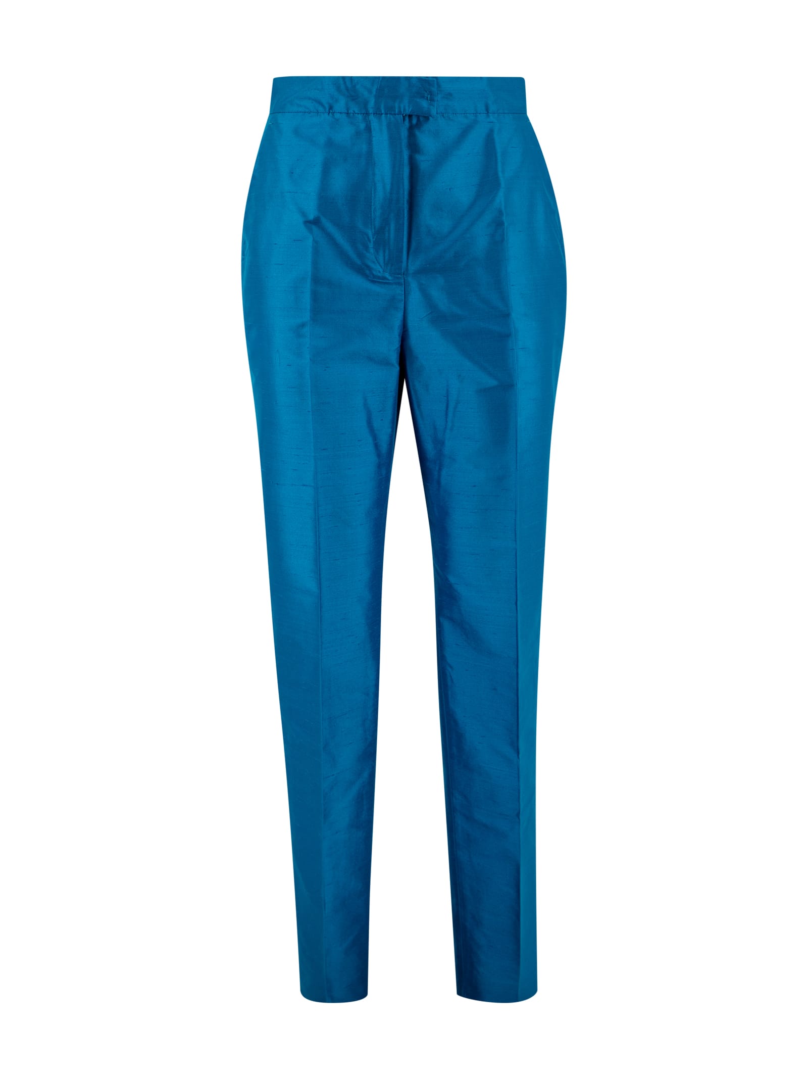 Max Mara Silk Shantung Straight Pants In Clear Blue