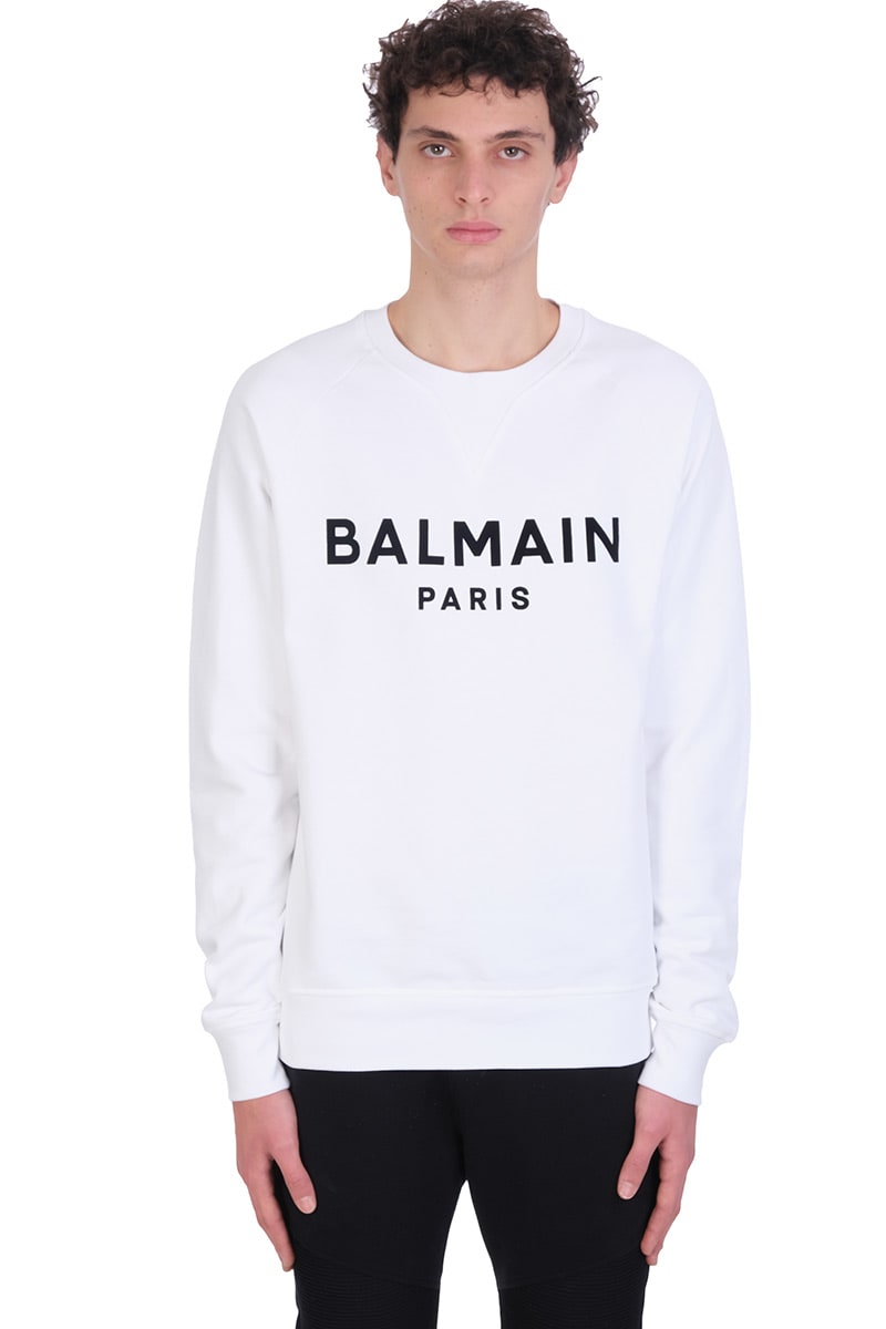 BALMAIN SWEATSHIRT IN WHITE COTTON,VH1JQ005B042 0FA