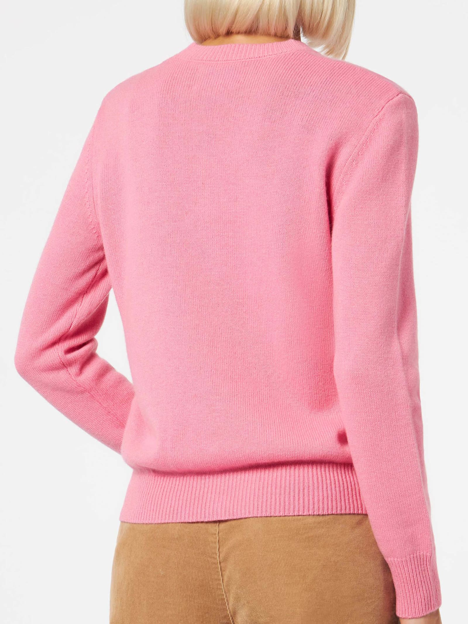 Shop Mc2 Saint Barth Woman Crewneck Pink Sweater With Favolosa Rhinestone Print