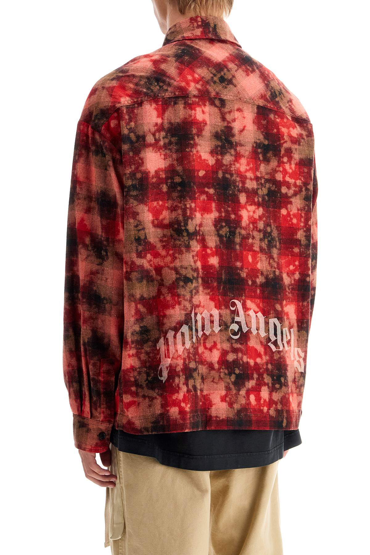 Shop Palm Angels Flannel Shirt With Curved Logo In Red