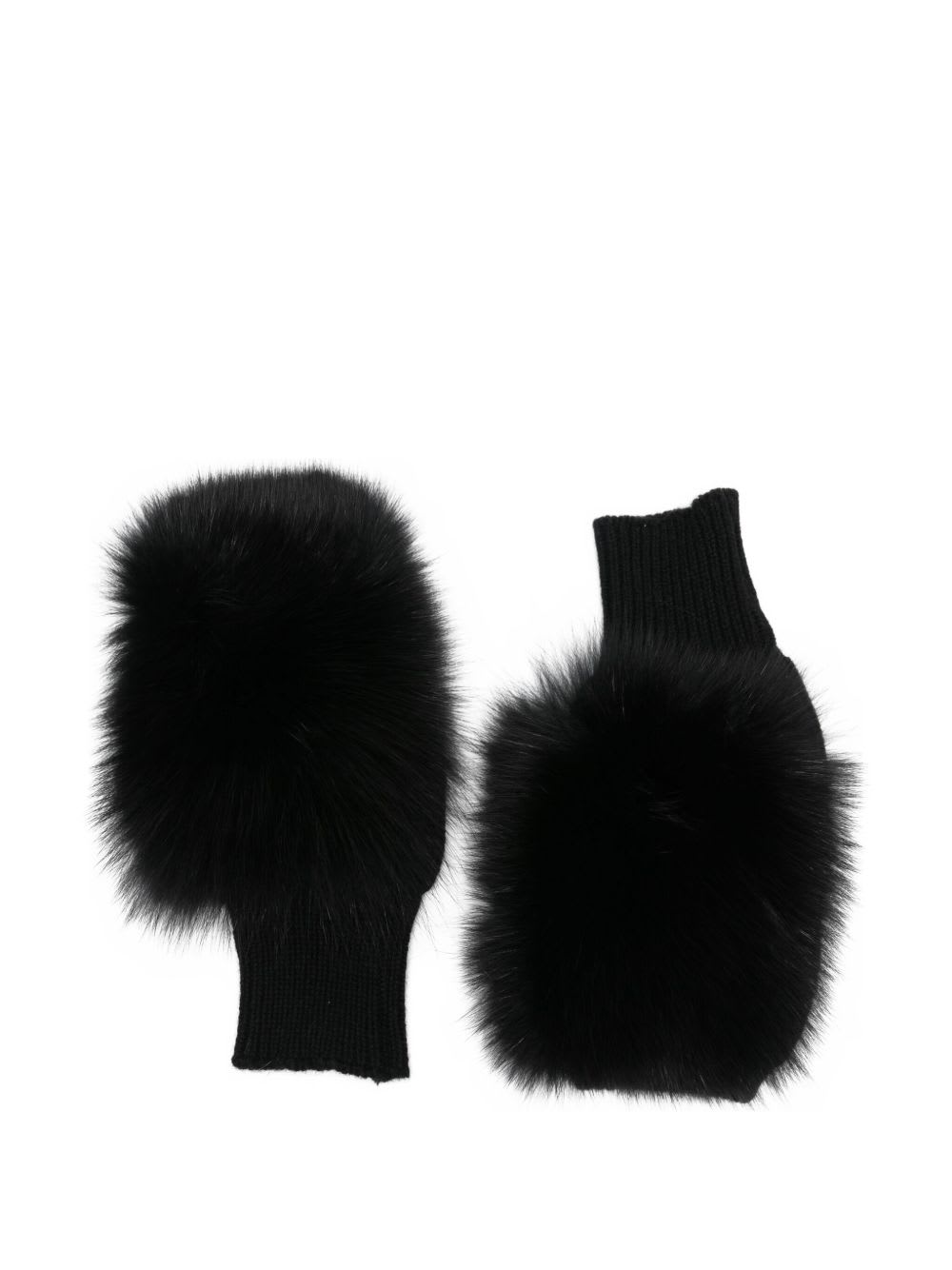 Alpo Cashmere Fur Gloves In Black