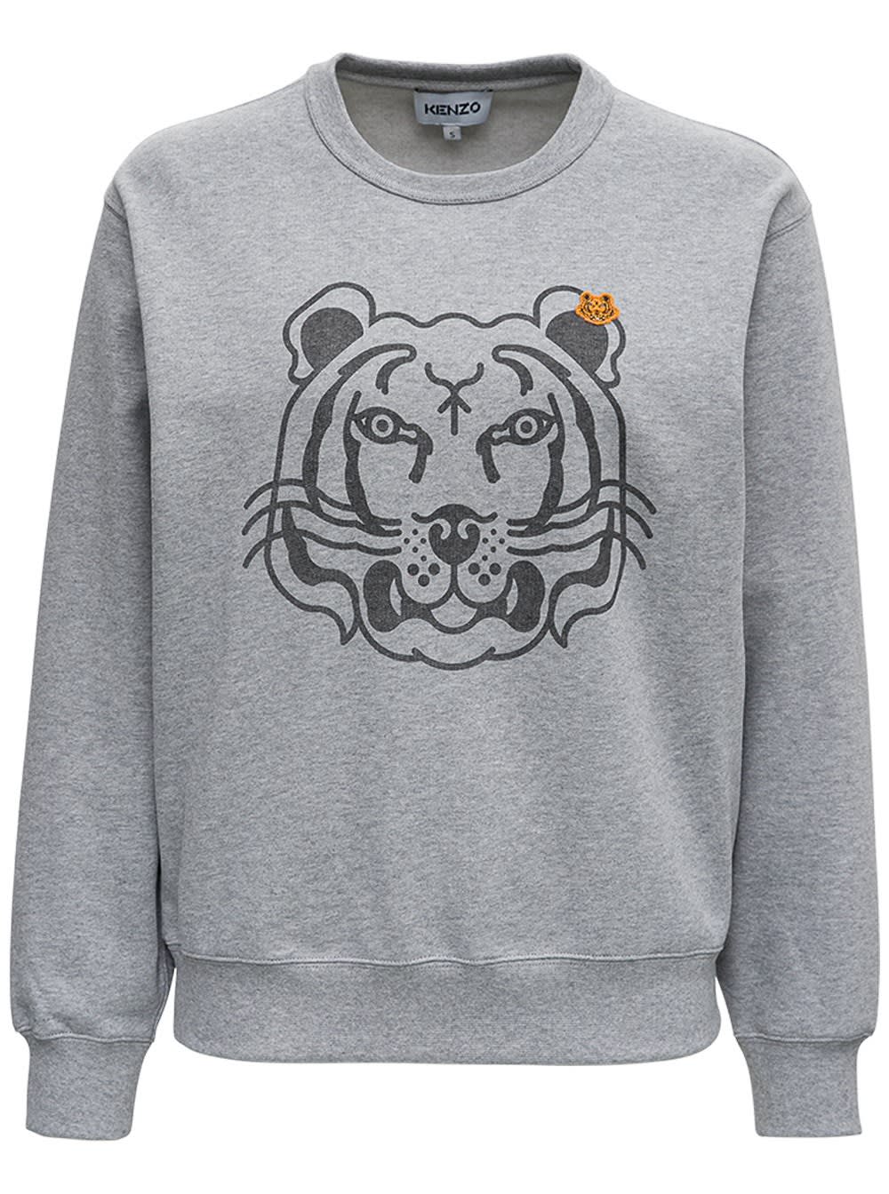 Kenzo Gray Jersey Sweatshirt With Front Tiger Print