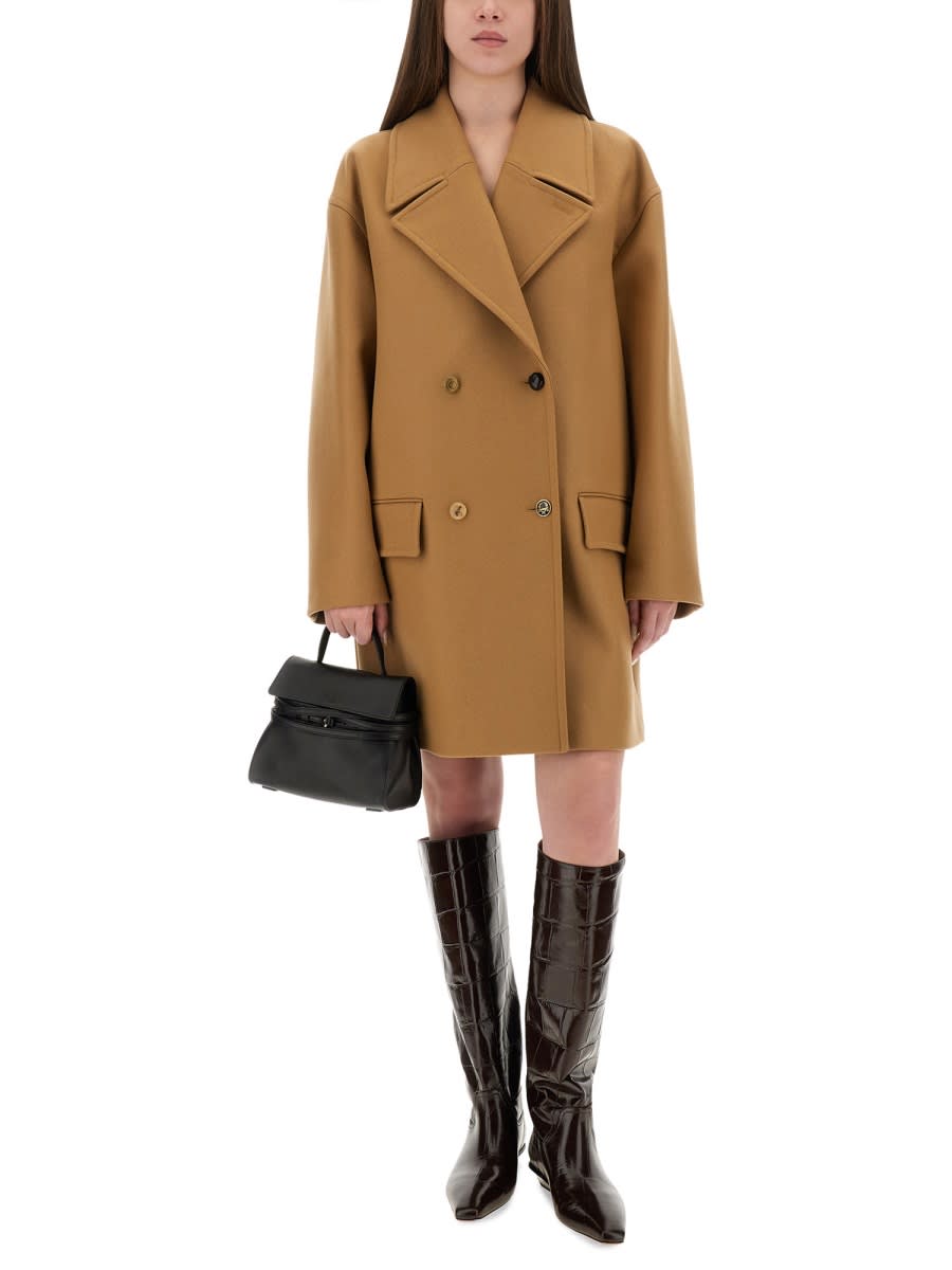 Moschino Lapel Sleeve Double-breasted Pocket Coat In Brown
