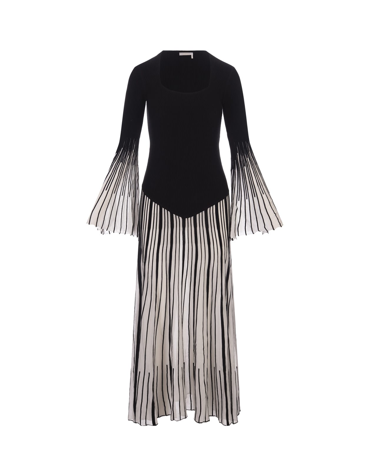 CHLOÉ BLACK AND WHITE KNITTED LONG DRESS