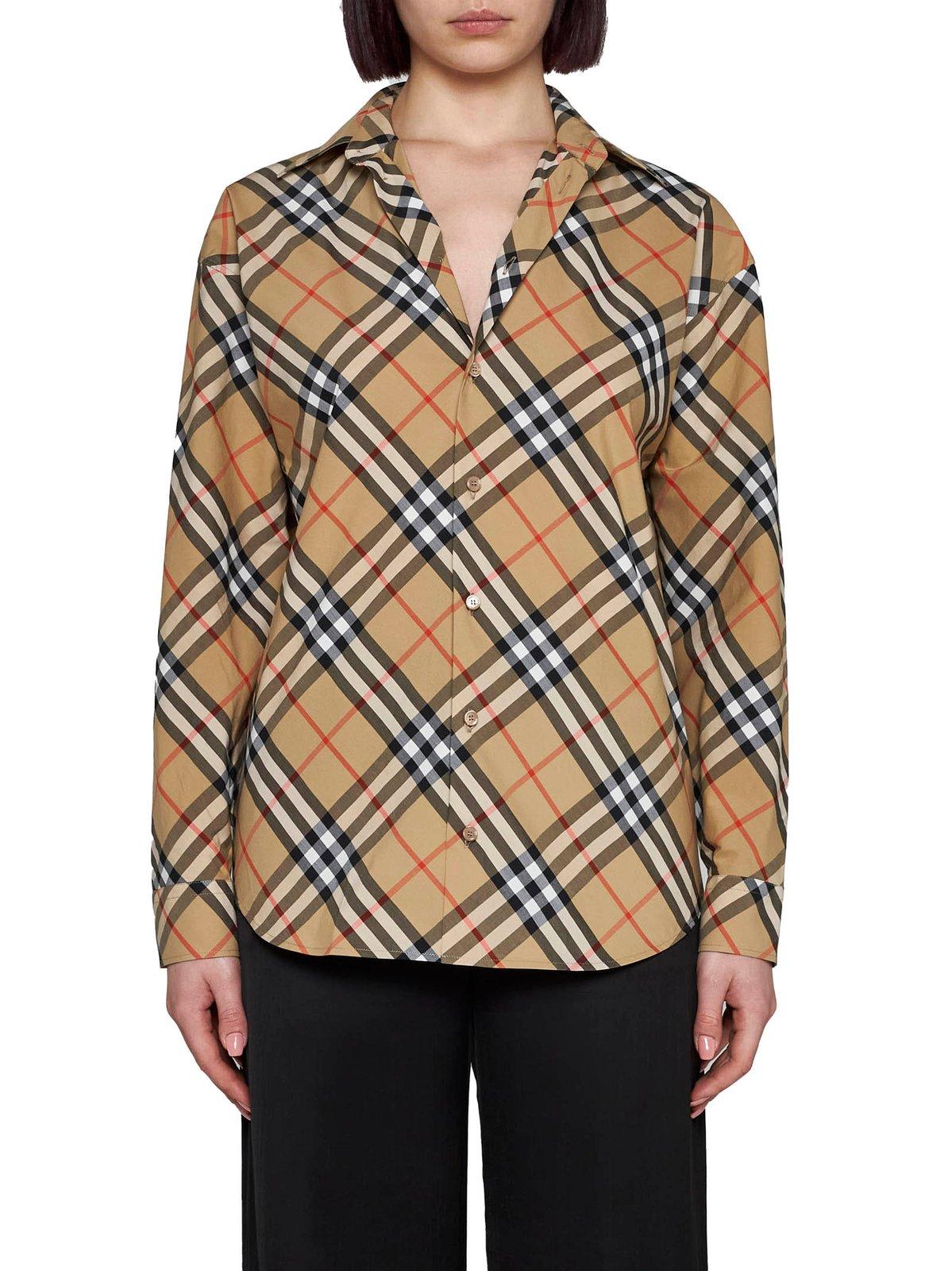 Burberry Beige Shirt With Classic Collar And All-over Check Motif In Cotton Woman In Sand Ip Check