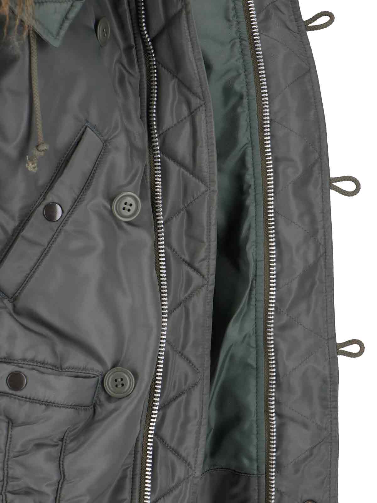 Junya Watanabe Quilted Jacket With Drawstring Hood And Fur Trim In Black