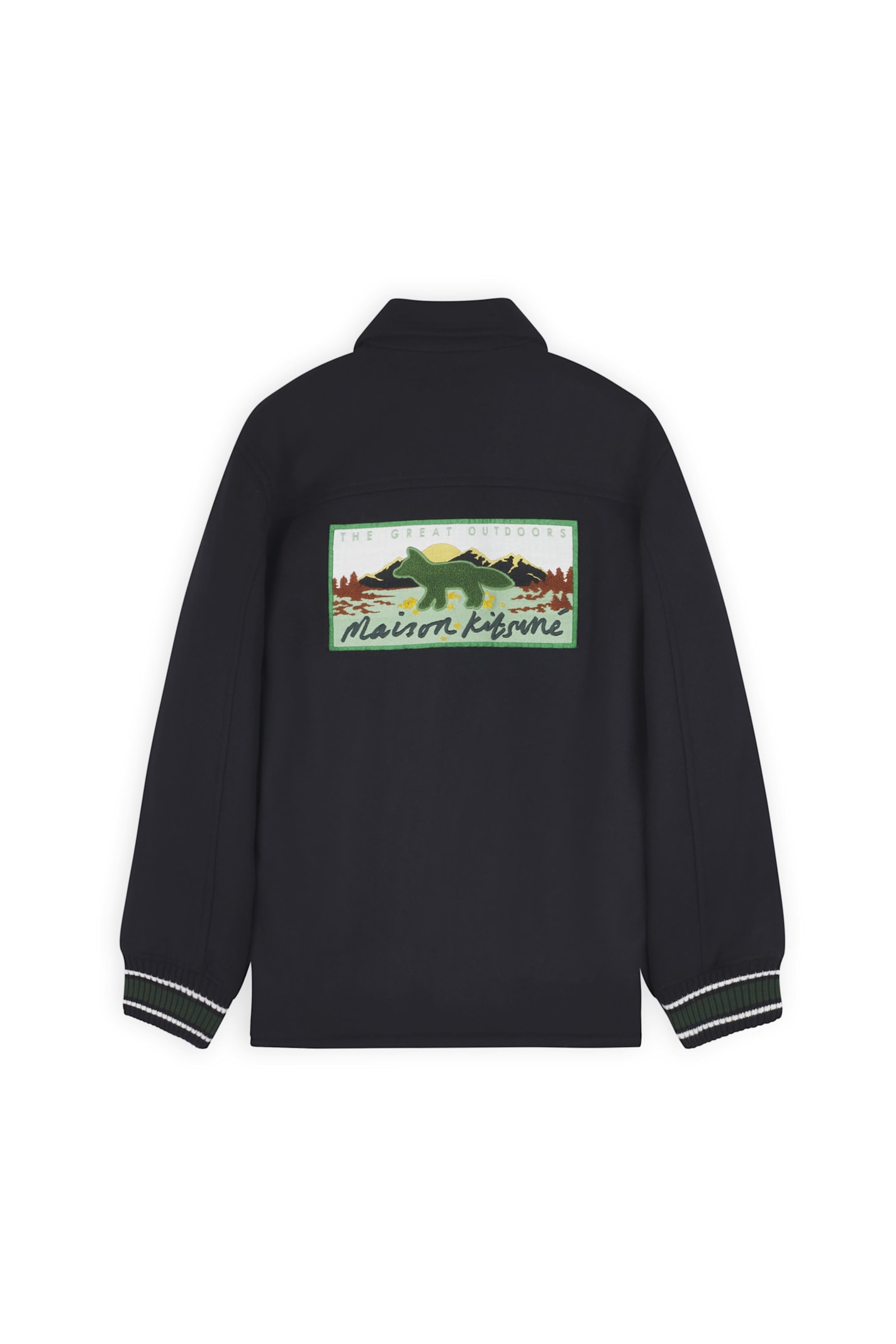 Maison Kitsuné Mountain Fox Patch Wool Varsity Jacket In Black