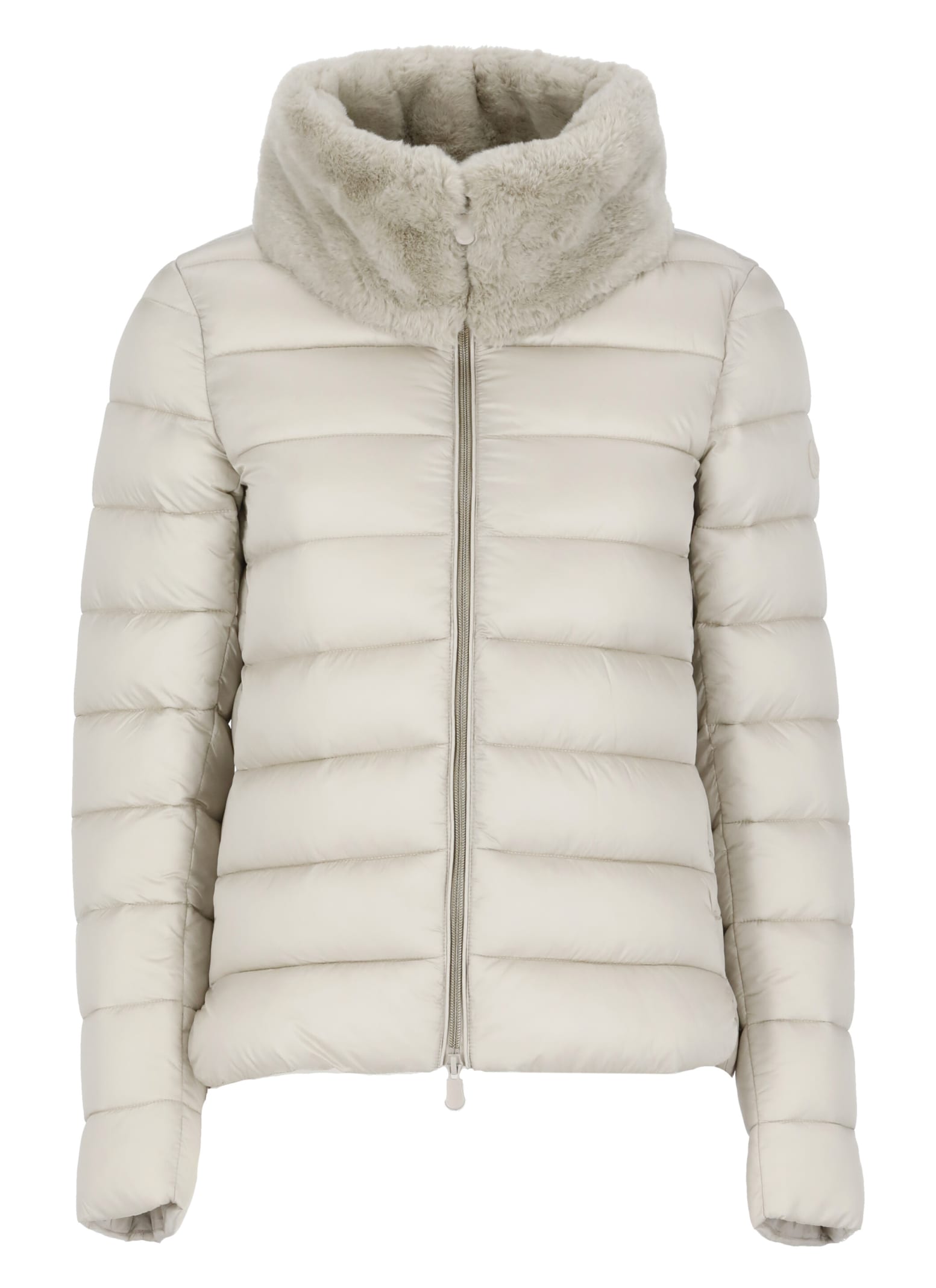 Save The Duck Mei Mixed Media Puffer Jacket In Rainy Beige