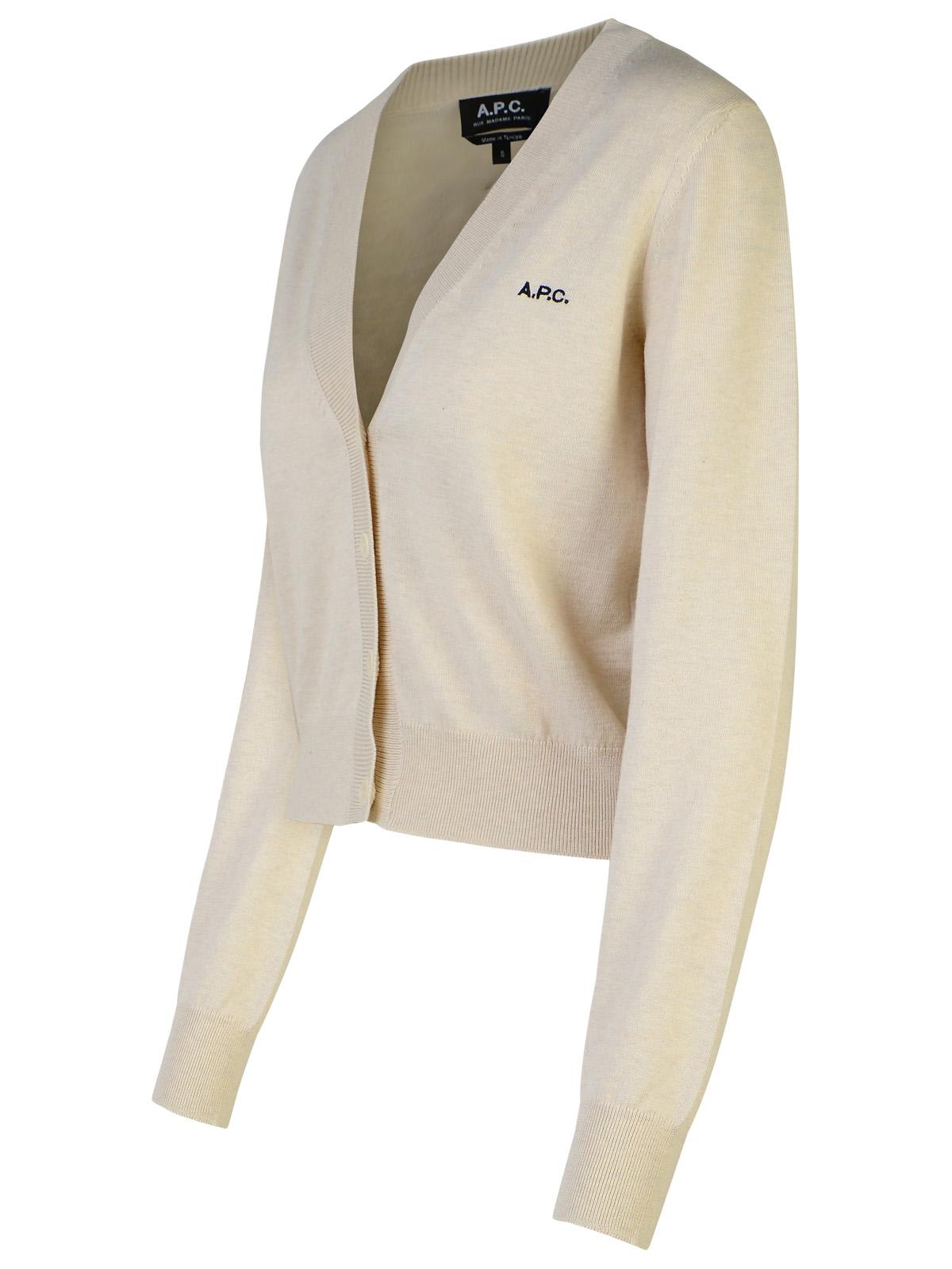 Shop Apc Berenice Beige Cotton Cardigan