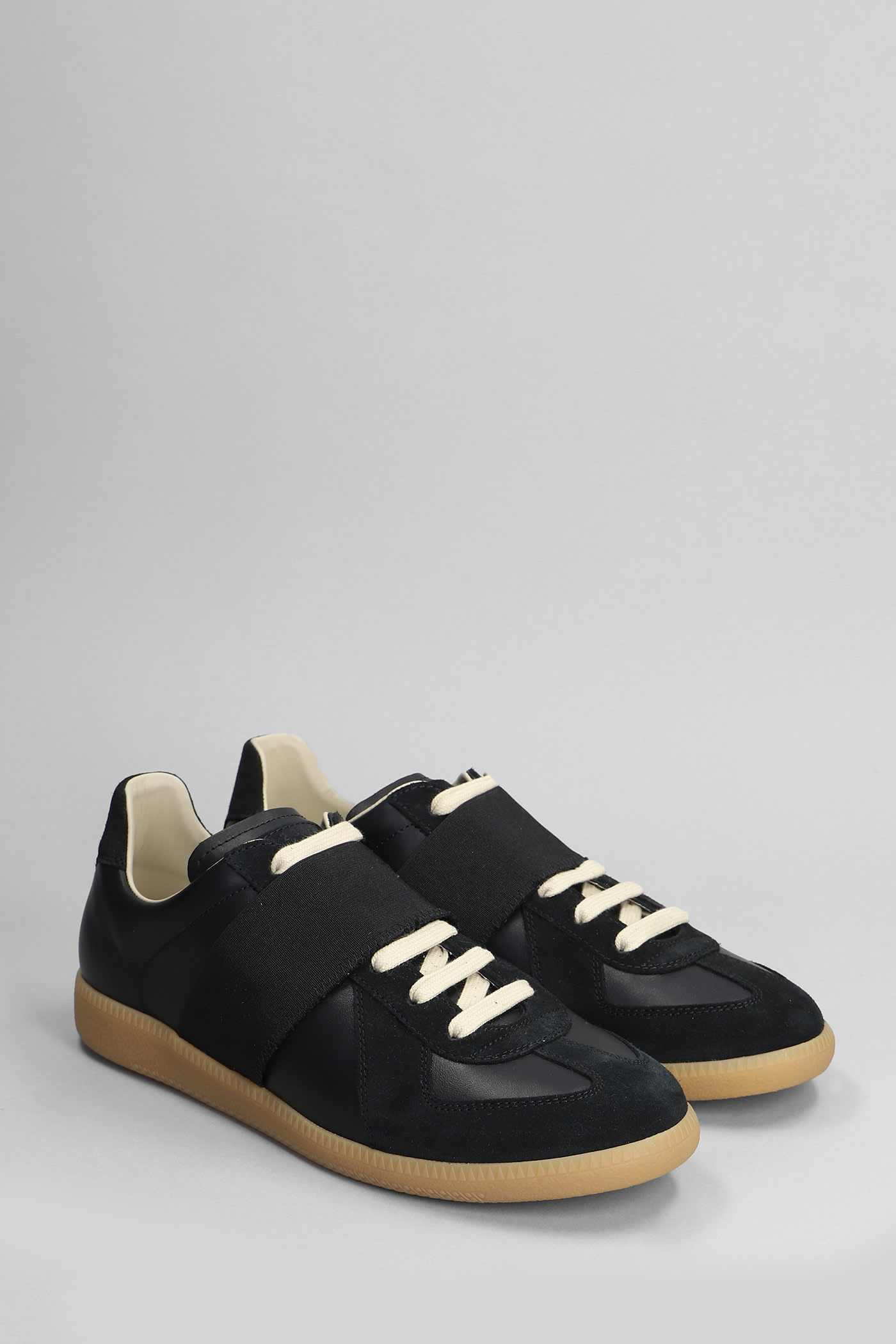 Shop Maison Margiela Replica Sneakers In Black Suede And Leather