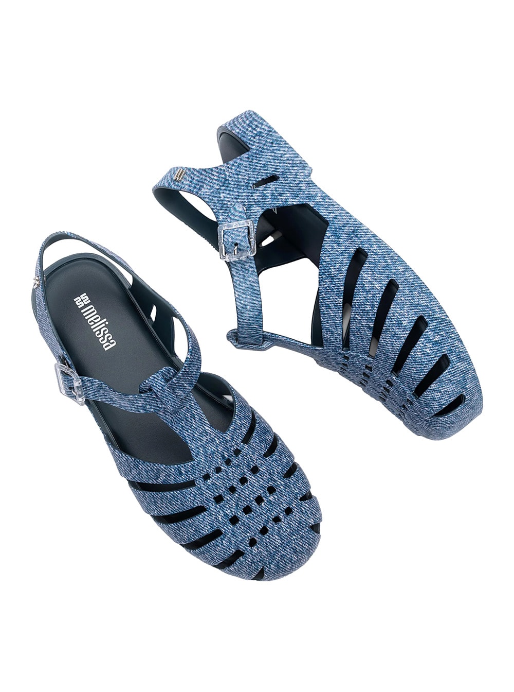Shop Melissa Possession Blue Sandals With Cage Design And Denim Print In Tech Fabric Woman