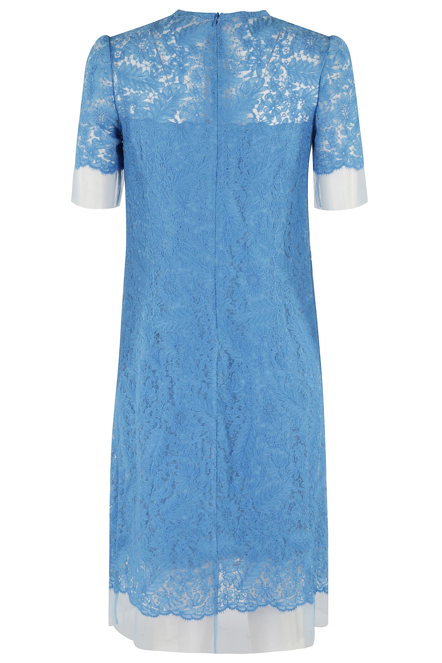 Ermanno Scervino Intricate All-over Lace Midi Dress With Short Sleeves In Blue