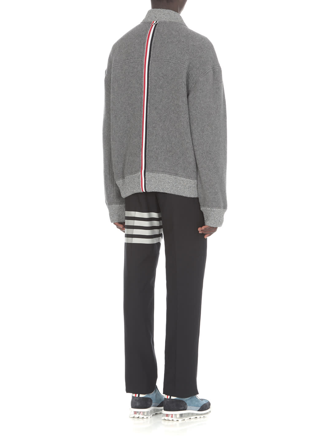 Thom Browne Grosgrain-trimmed Wool Bomber Jacket In Grey
