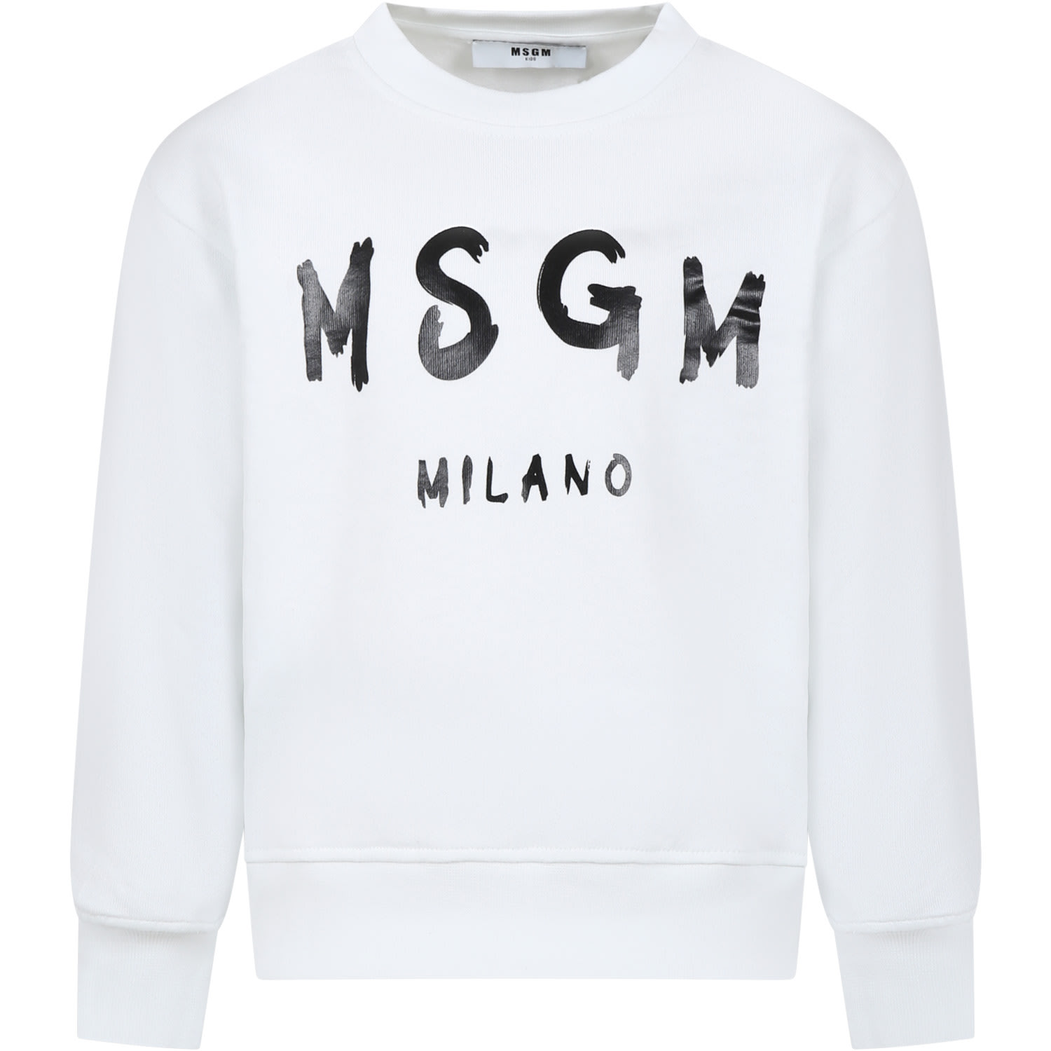 Msgm White Sweatshirt For Kids With Logo In Bianco