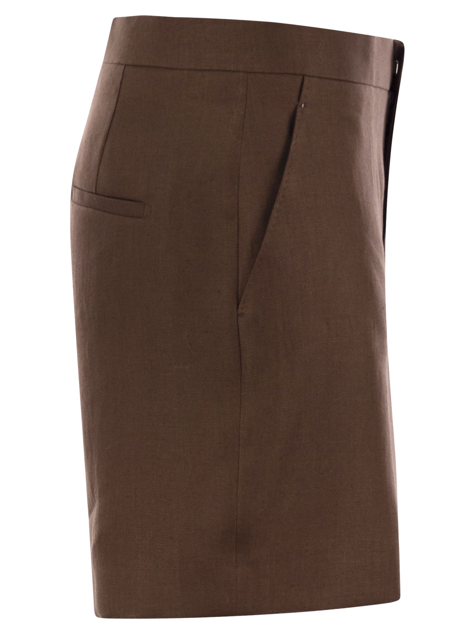 Tagliatore Women Linen Chino Bermuda Shorts In Brown