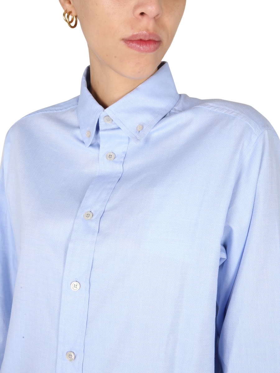 Ballantyne Button-down Shirt With Pleated Back And Curved Hem In Azure