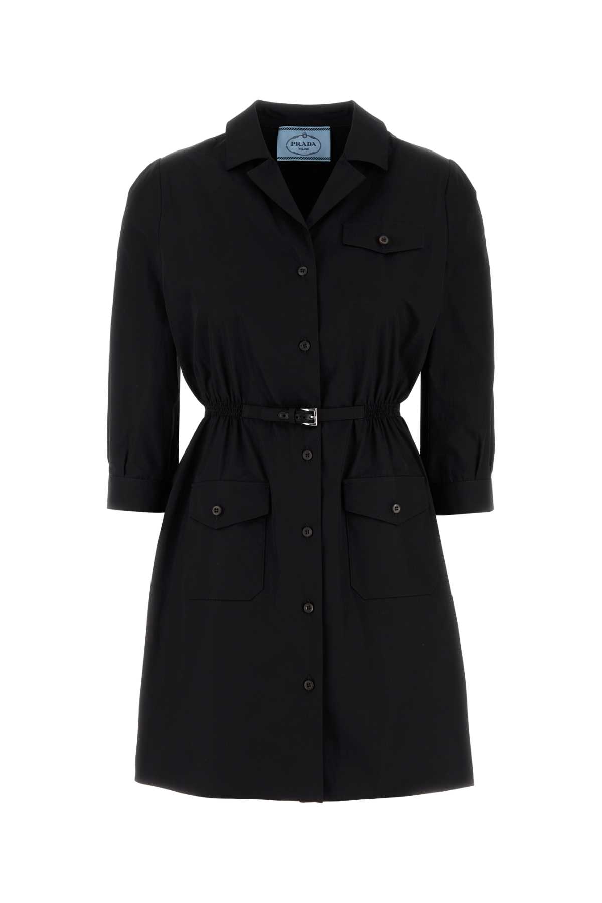 Prada Shirt Dress Poplin 3/4 Sleeves In Black