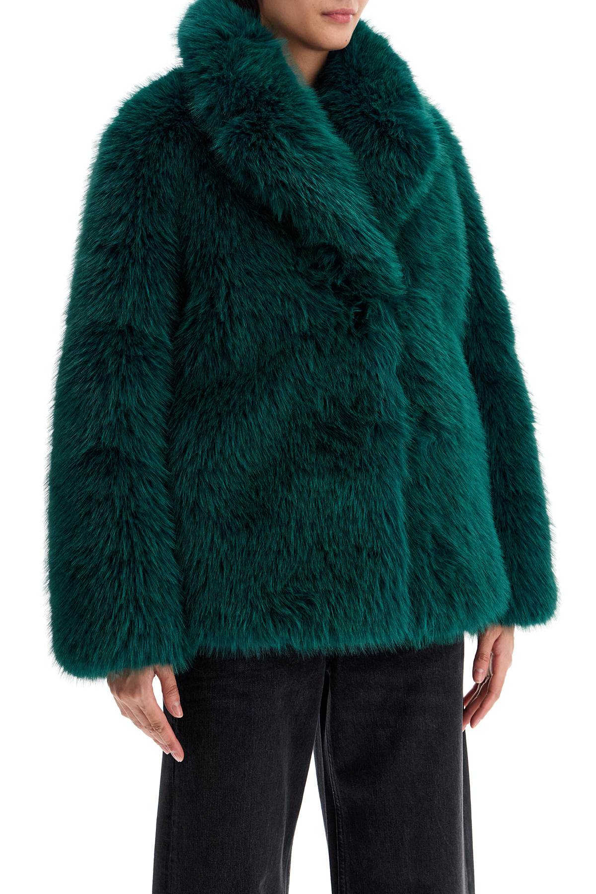 Shop Stand Studio Short Hunter Coat In Faux Fur In Black Teal (green)