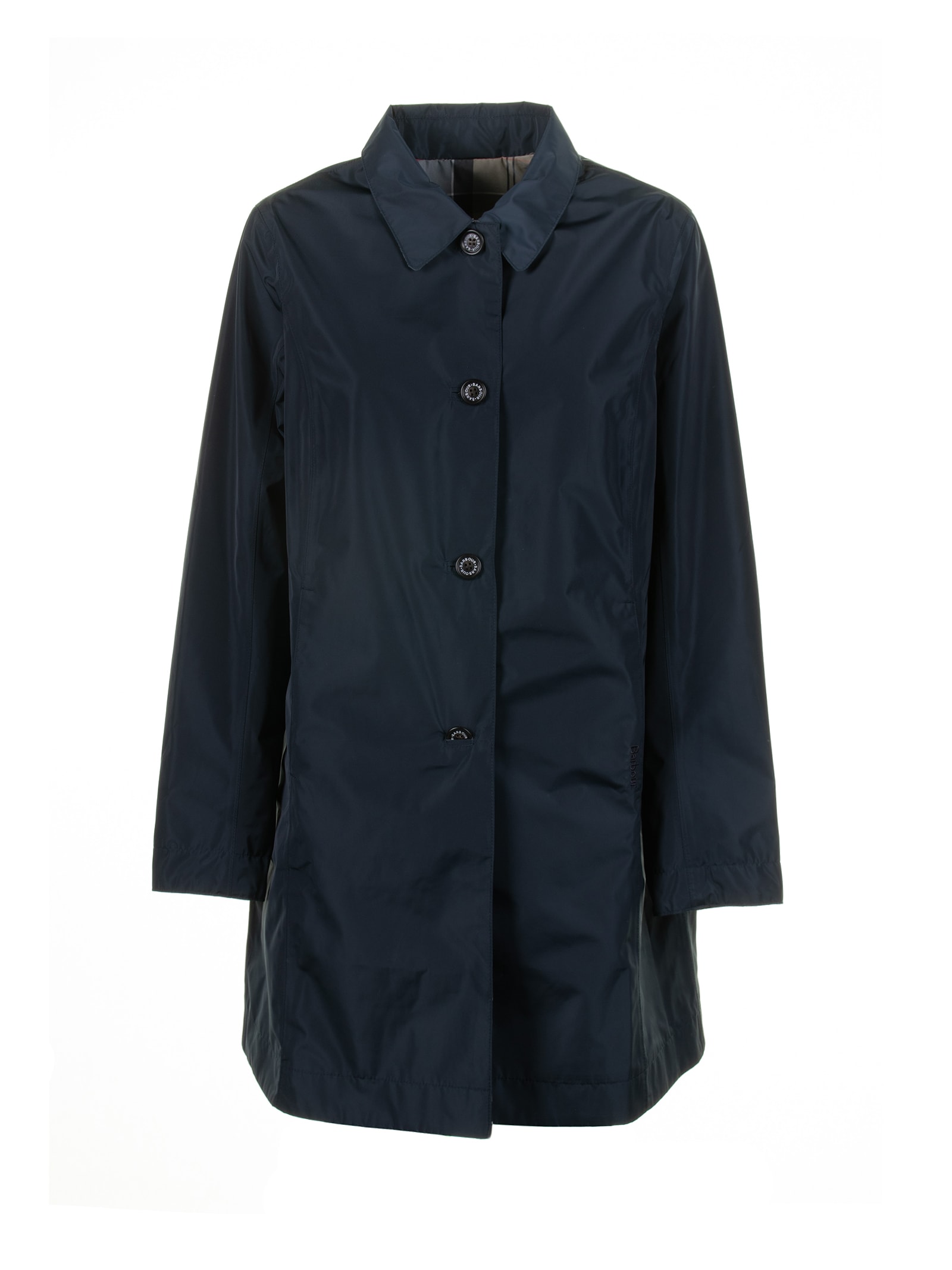 Shop Barbour Navy Blue Trench Coat In Waxed Fabric In Navy/dress