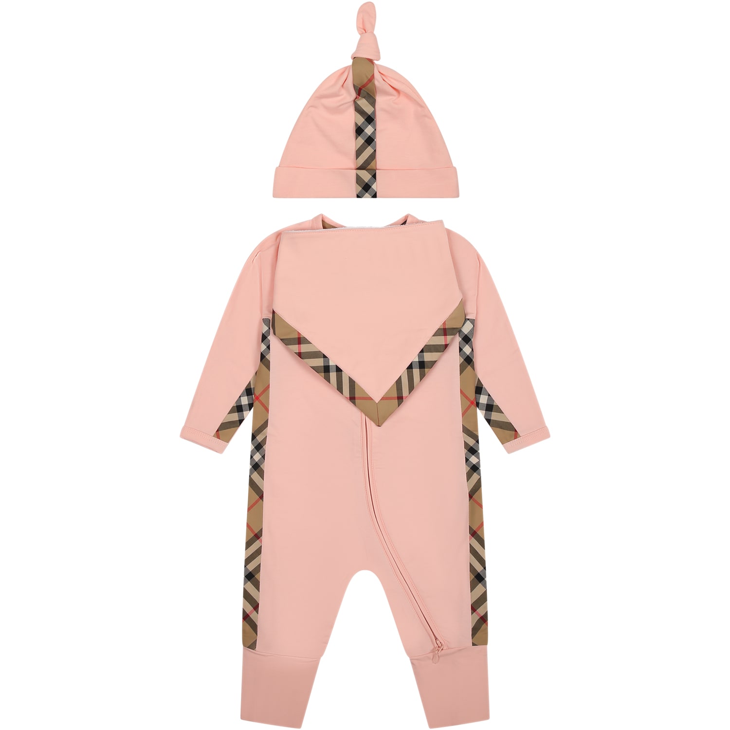 Shop Burberry Pink Set For Baby Girl With Logo