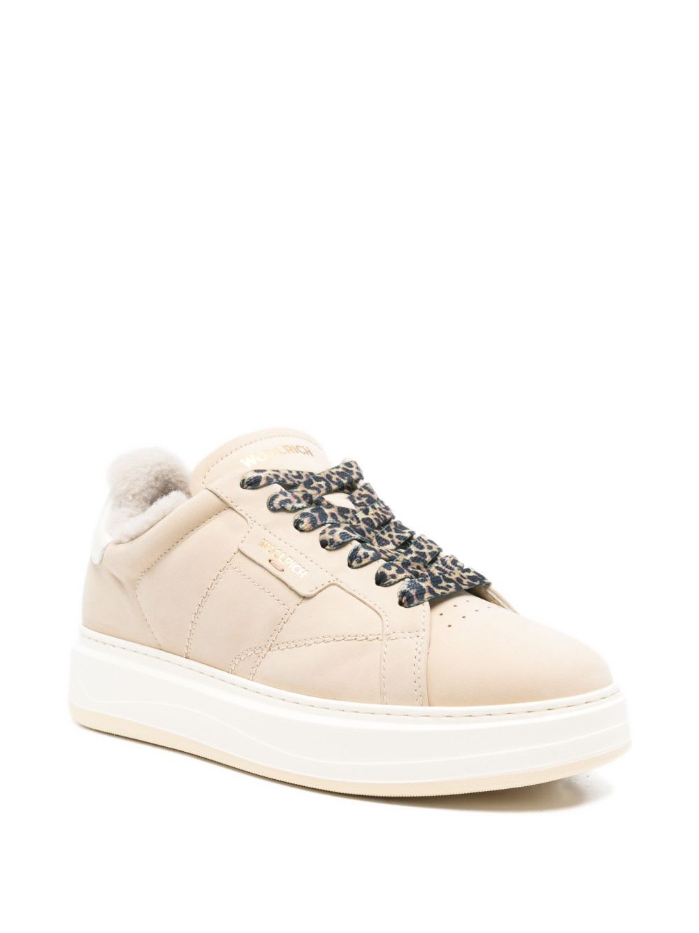 Woolrich Leather Platform Sneakers With Contrast Panel In Neutral