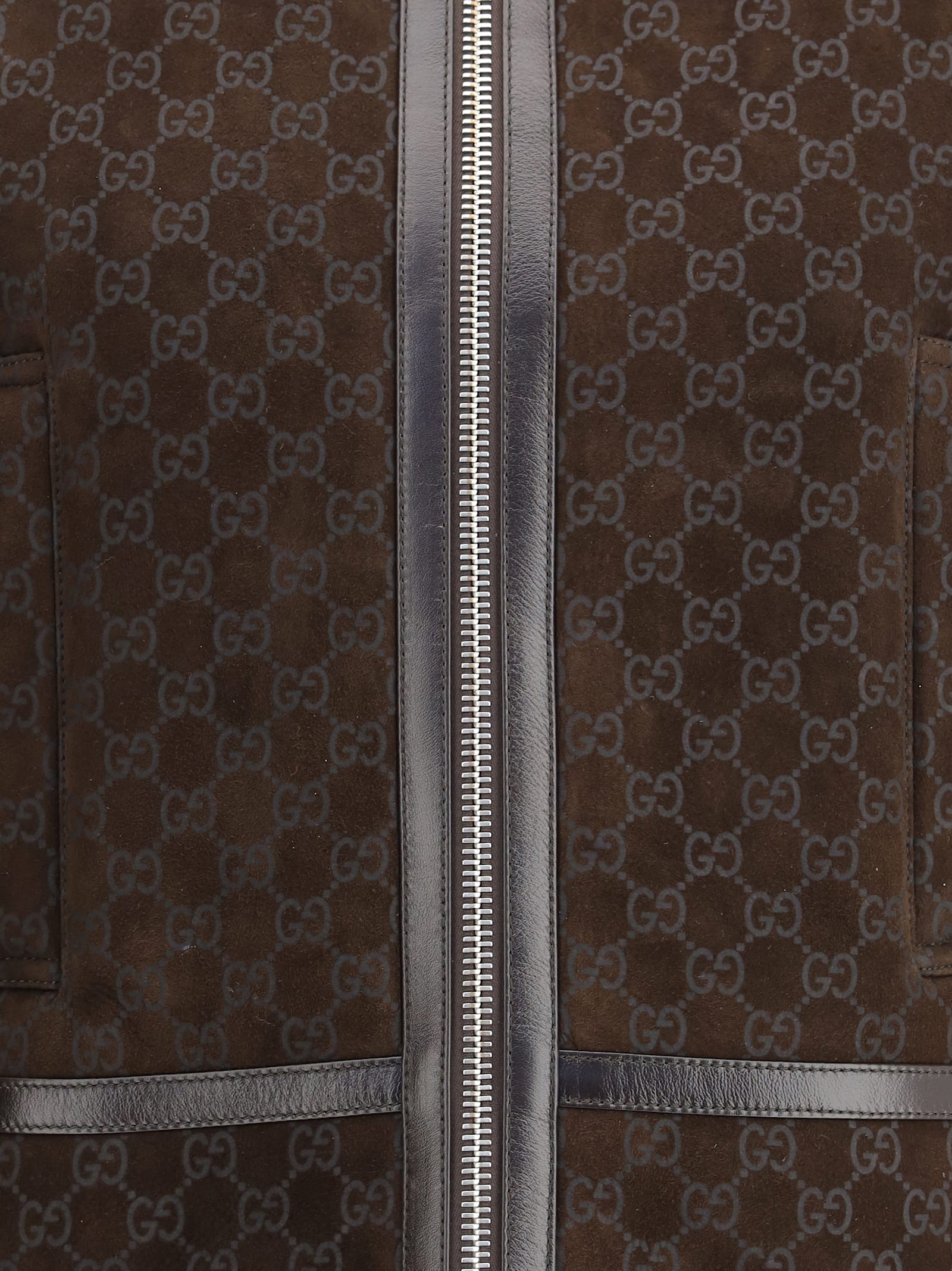 Gucci Women Brown Shearling Jacket With Shearling Trims And All-over Gg Motif In Suede Woman In Brown