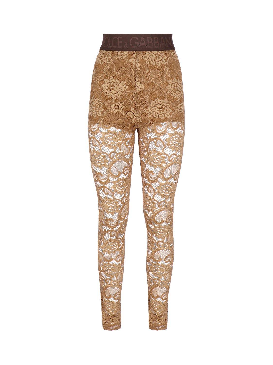 Dolce & Gabbana Logo-waistband Stretched Laced Leggings In Brown