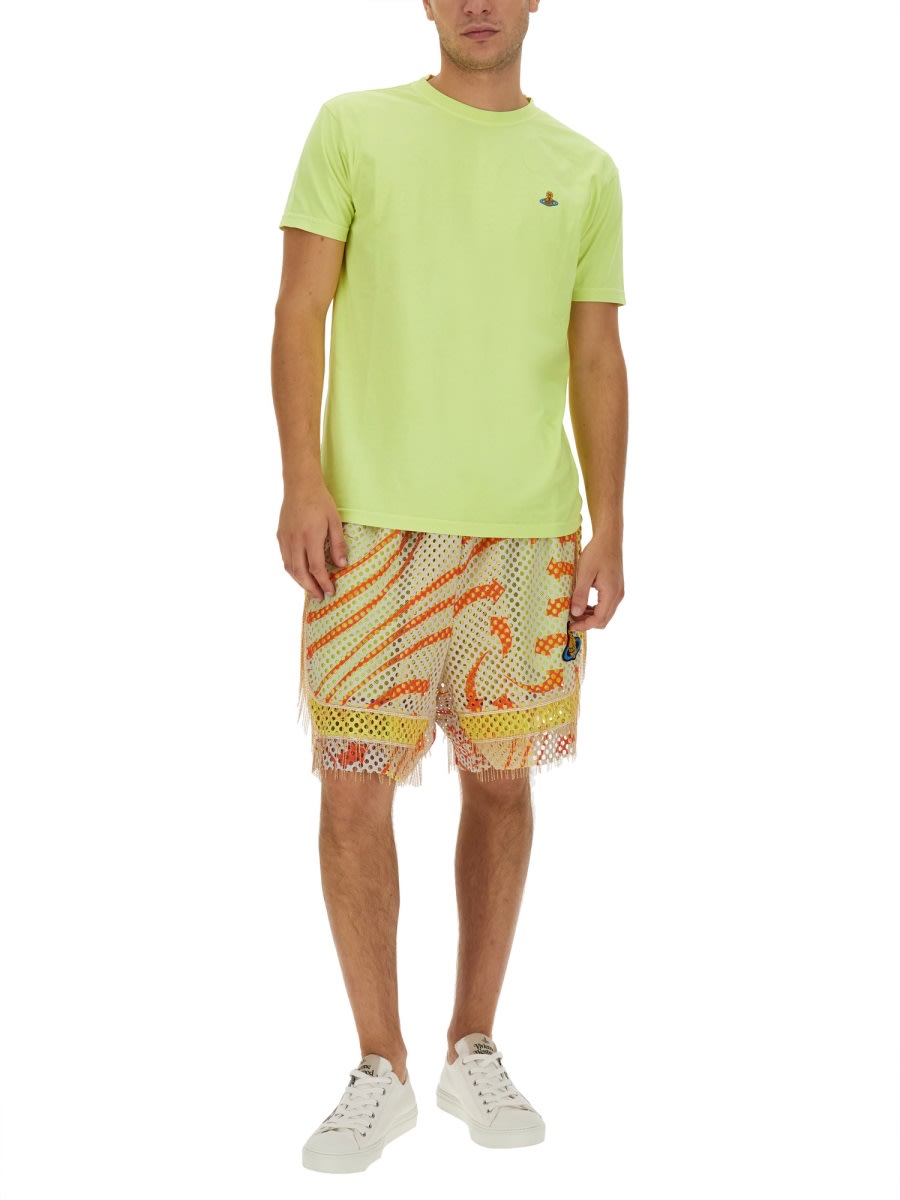 Vivienne Westwood Print Mesh Shorts With Fringed Hem In Multicolour