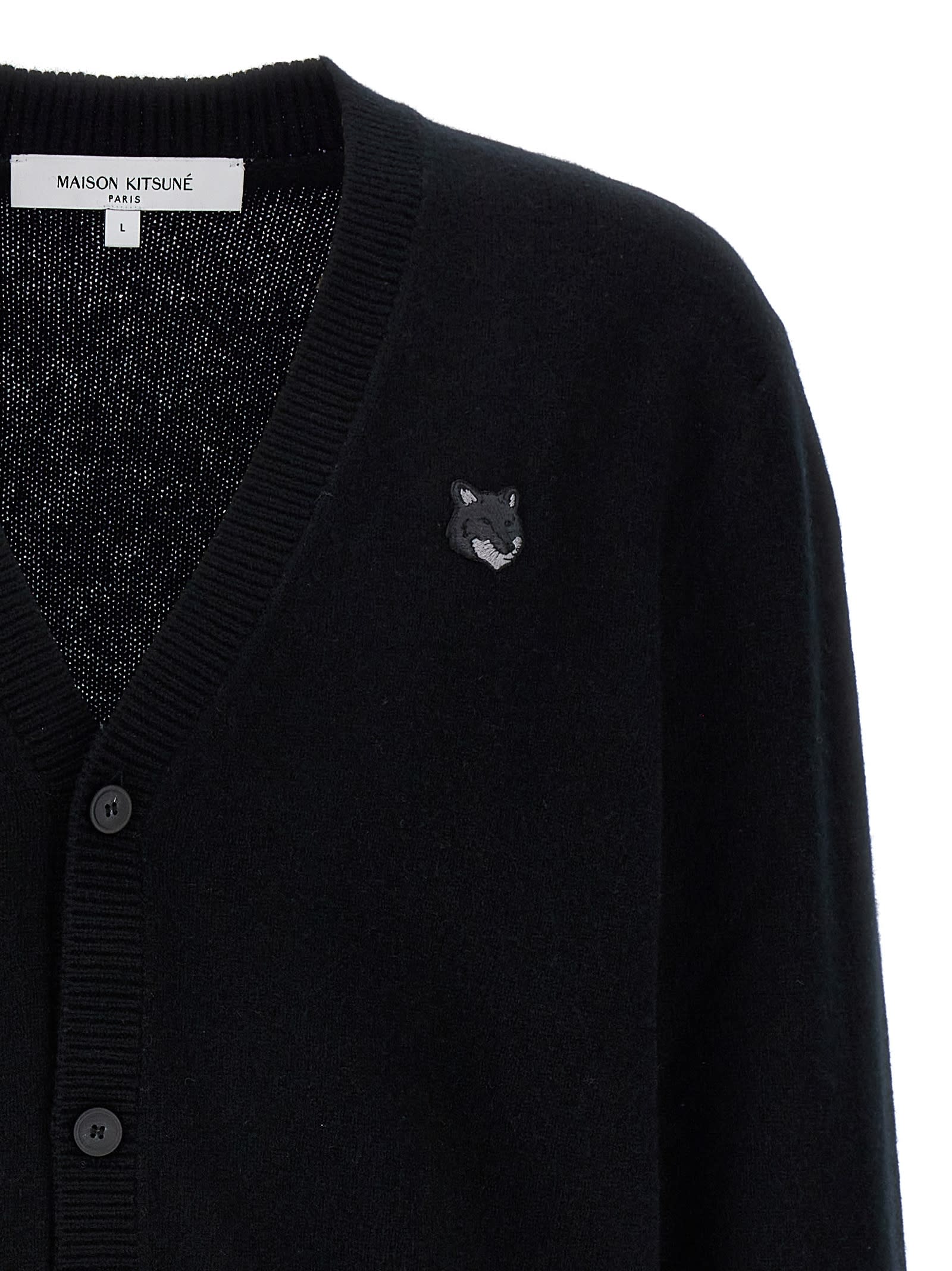 Shop Maison Kitsuné Bold Fox Head Cardigan In Black