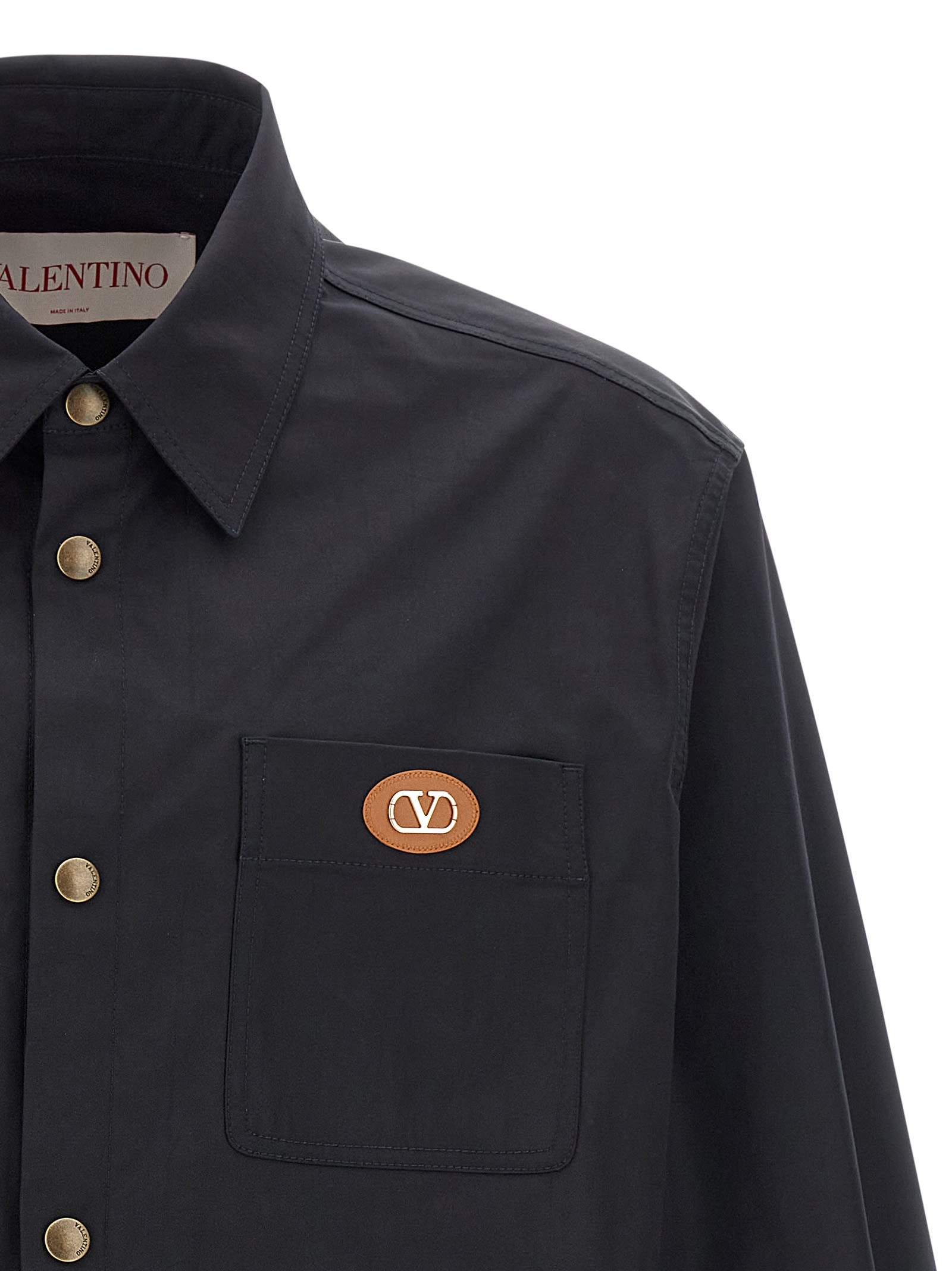 Valentino Garavani Man Shirt Black Size 38 Polyester, Elastomultiester In Blue