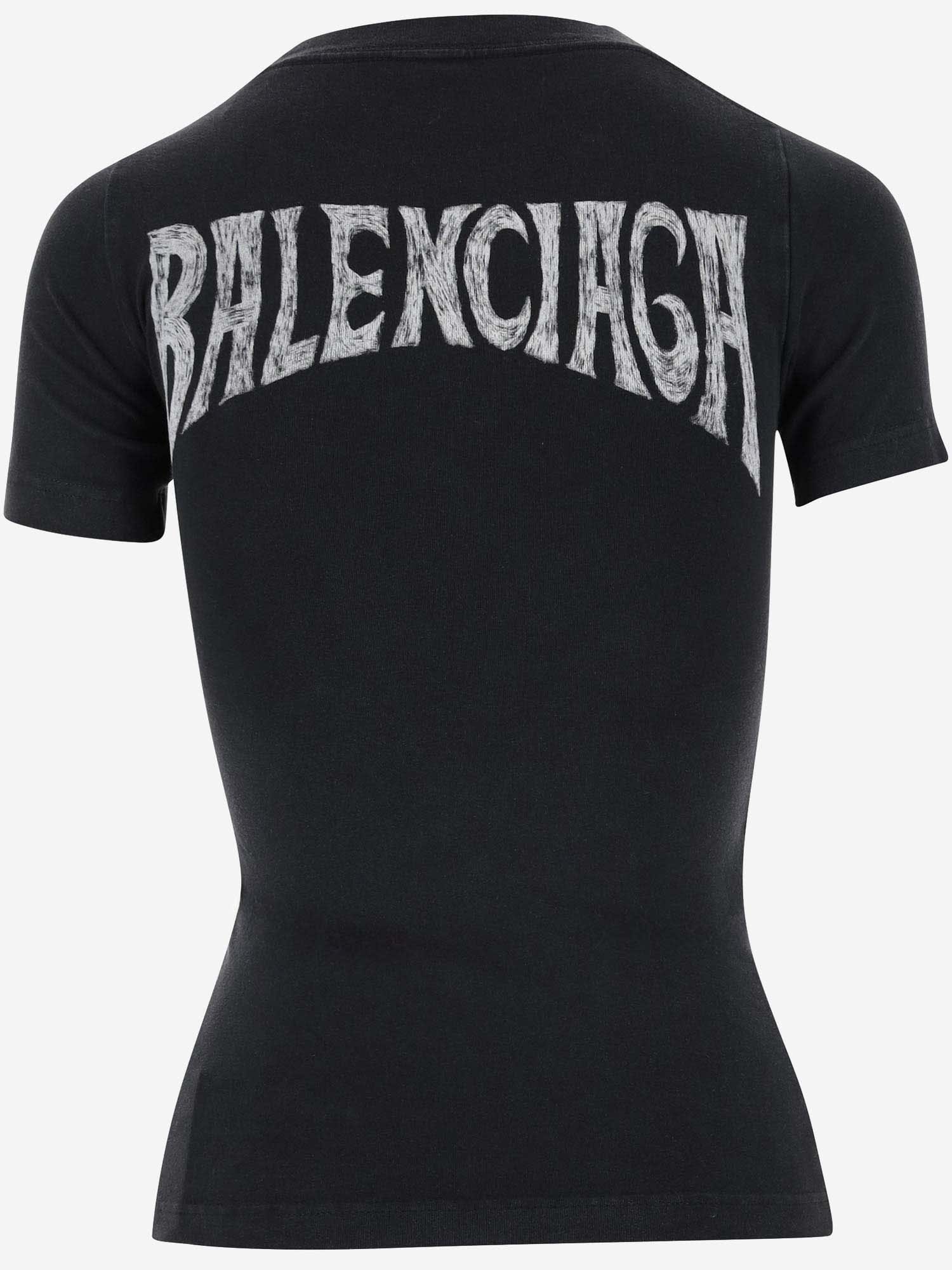 Shop Balenciaga Stretch Cotton T-shirt With Graphic Print In Faded Black/white