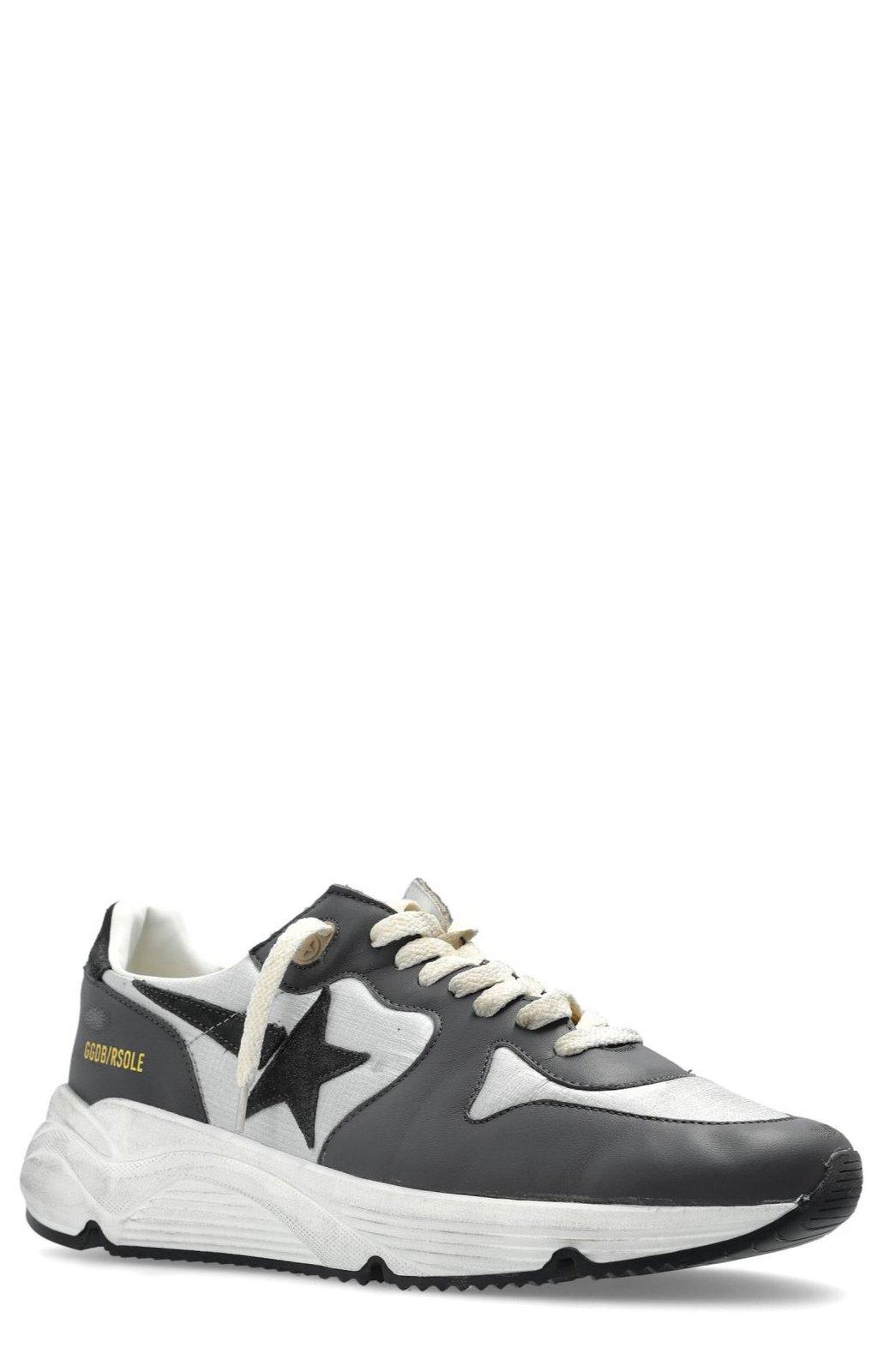Golden Goose Men Running Sole Leather Sneakers In Silver