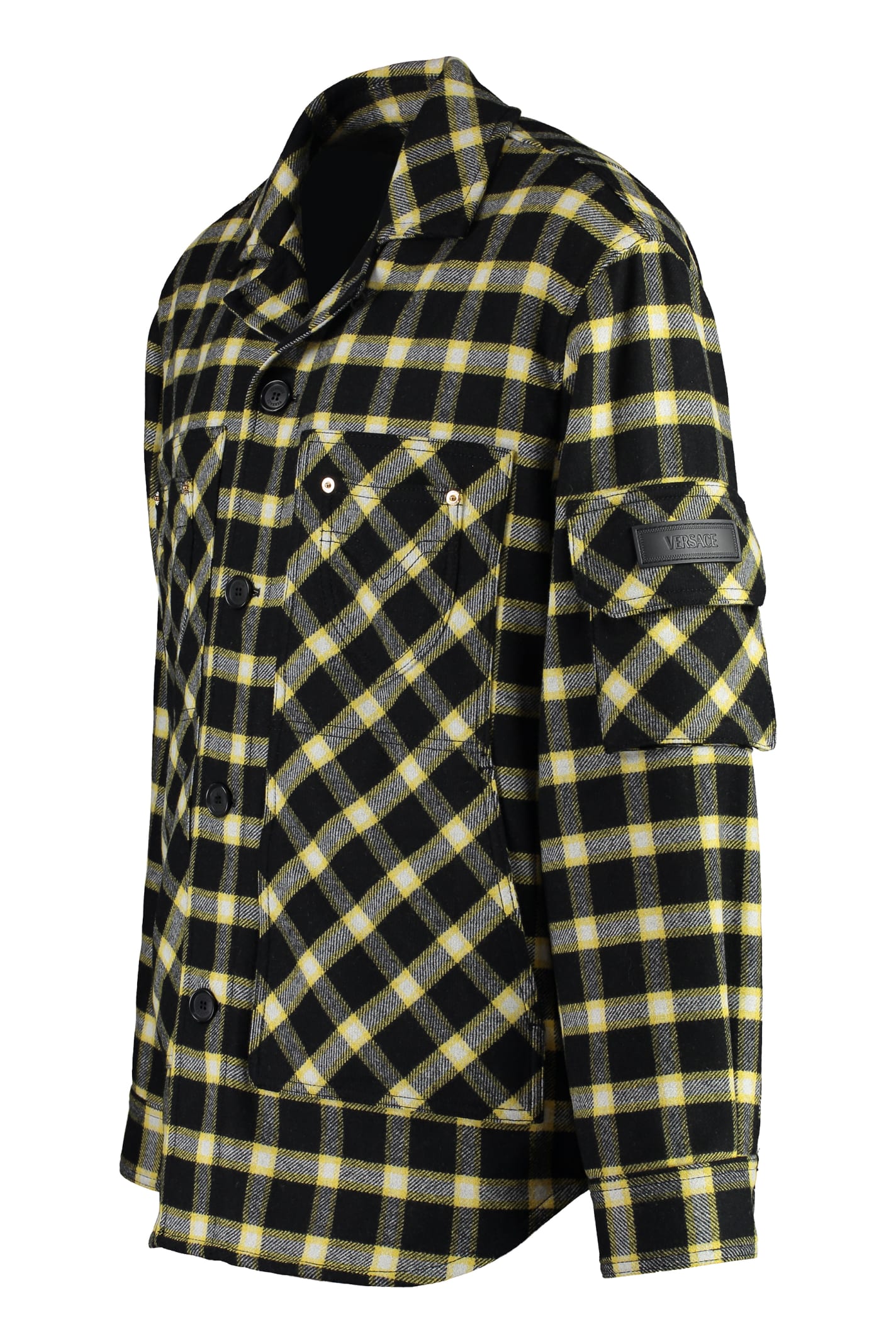 Shop Versace Wool Blend Overshirt In Black