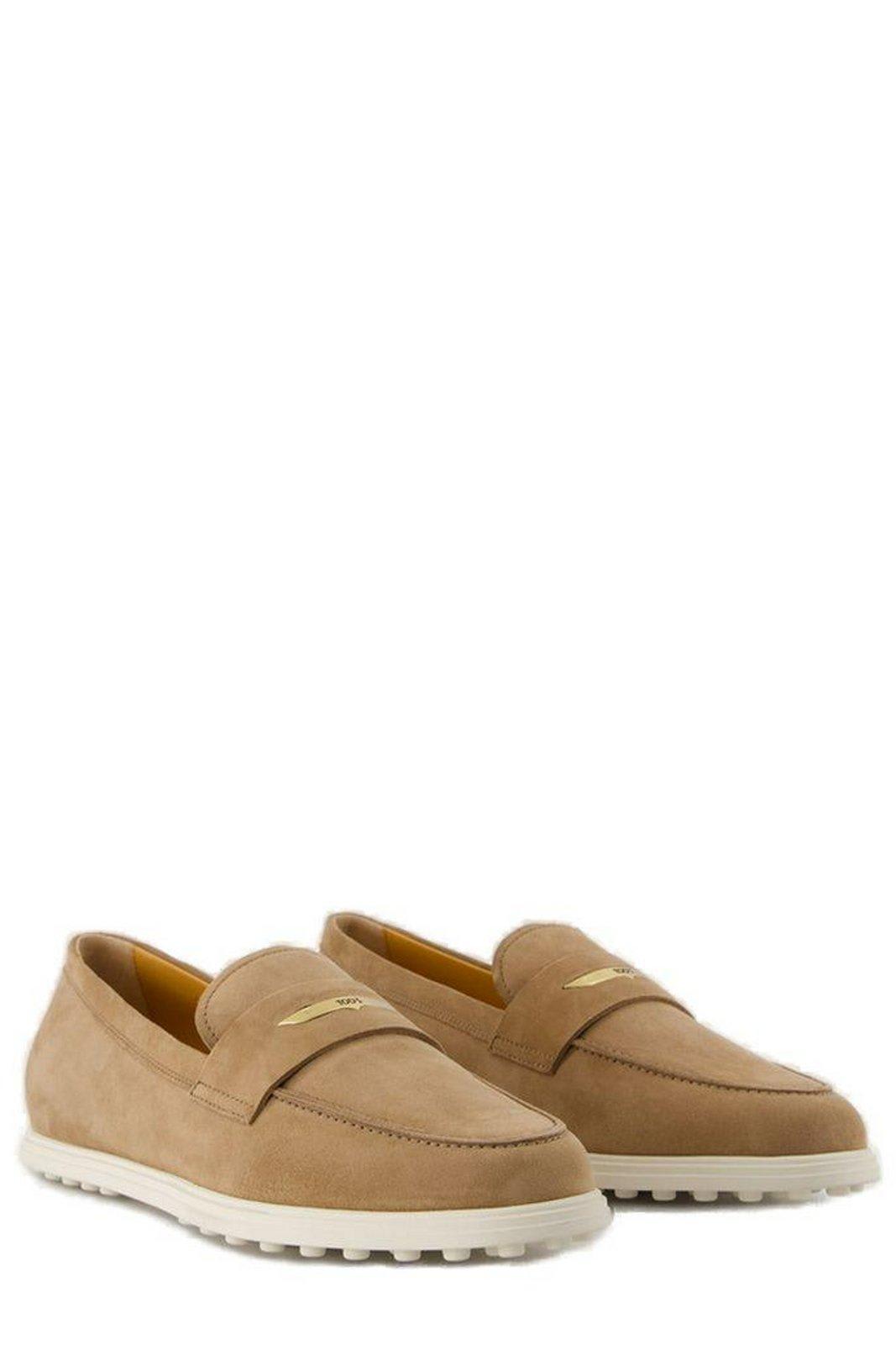 Shop Tod's Logo Plaque Slip-on Loafers In Cappuccino