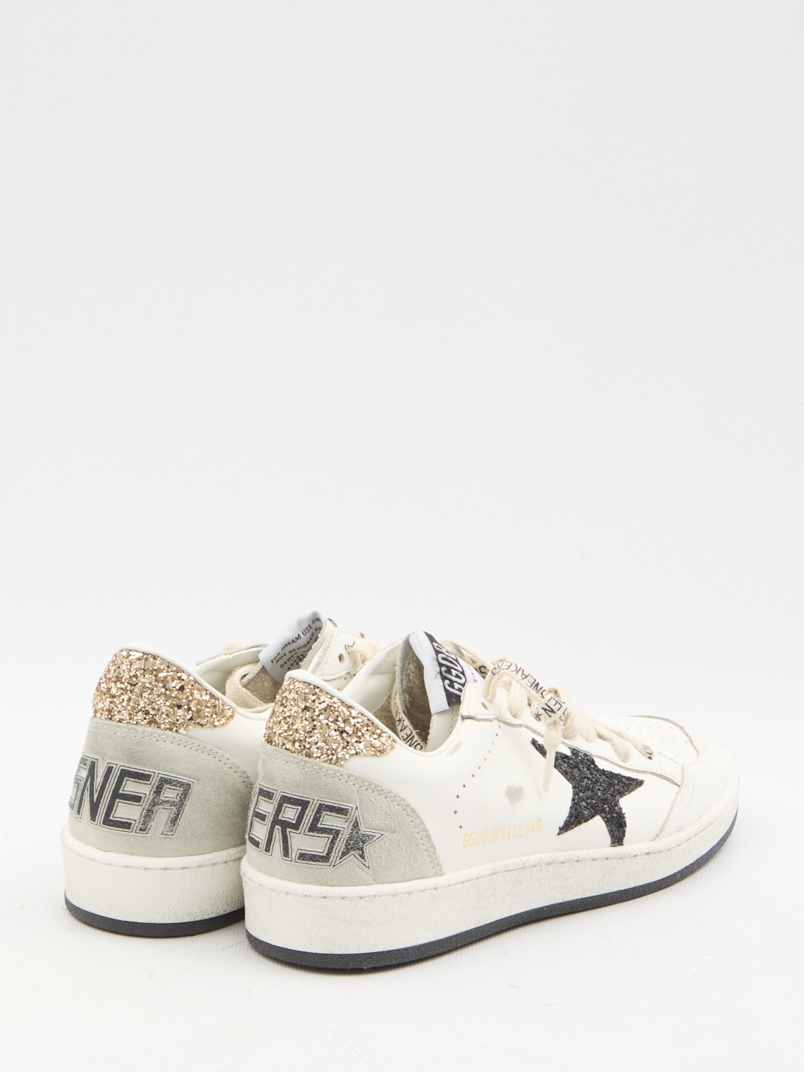 Golden Goose Ballstar Leather Upper And Toe Glitter Star And Heel Suede Spur Shoes In White