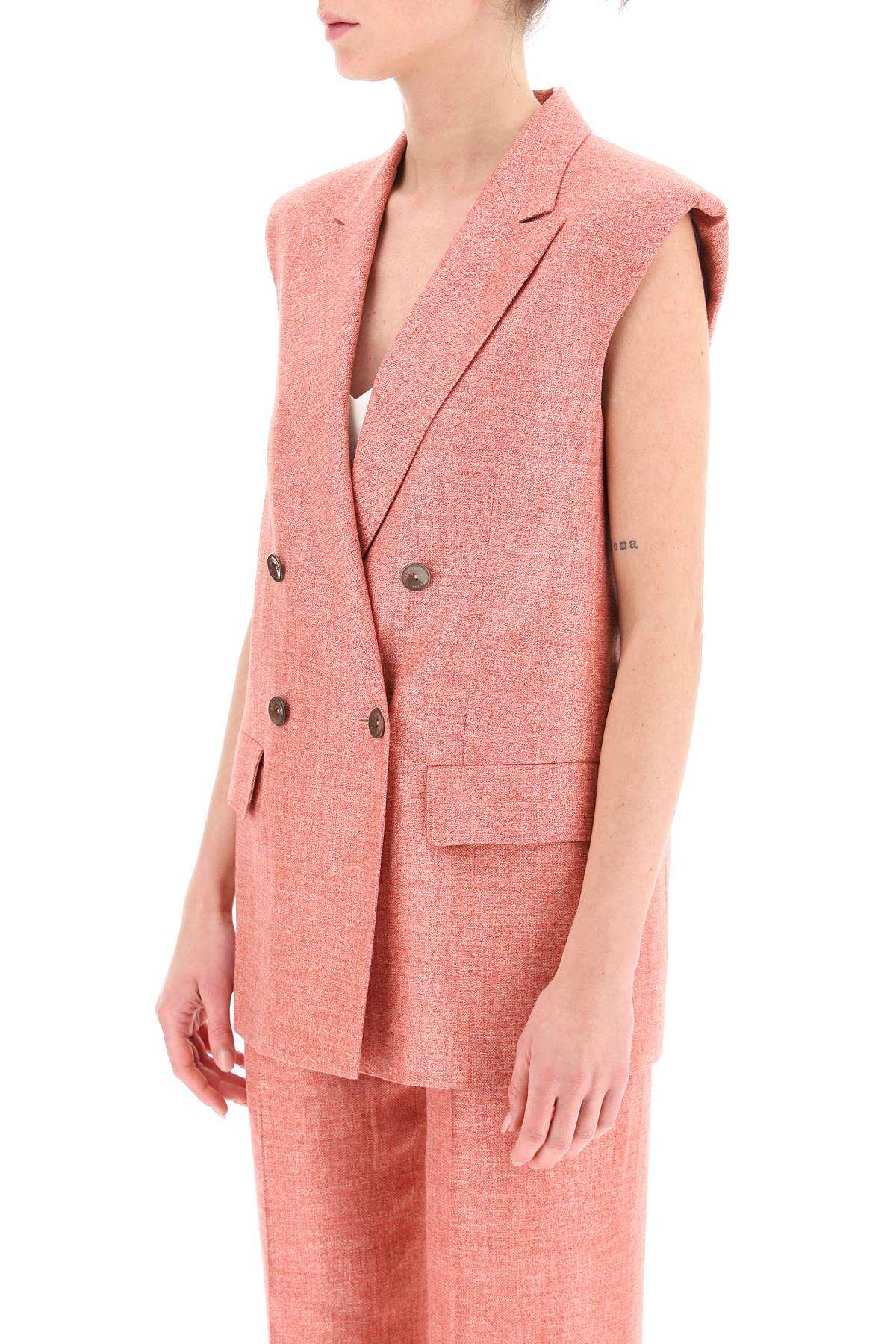 Shop Agnona Double-breasted Vest In Silk, Linen And Wool In Romeo (pink)