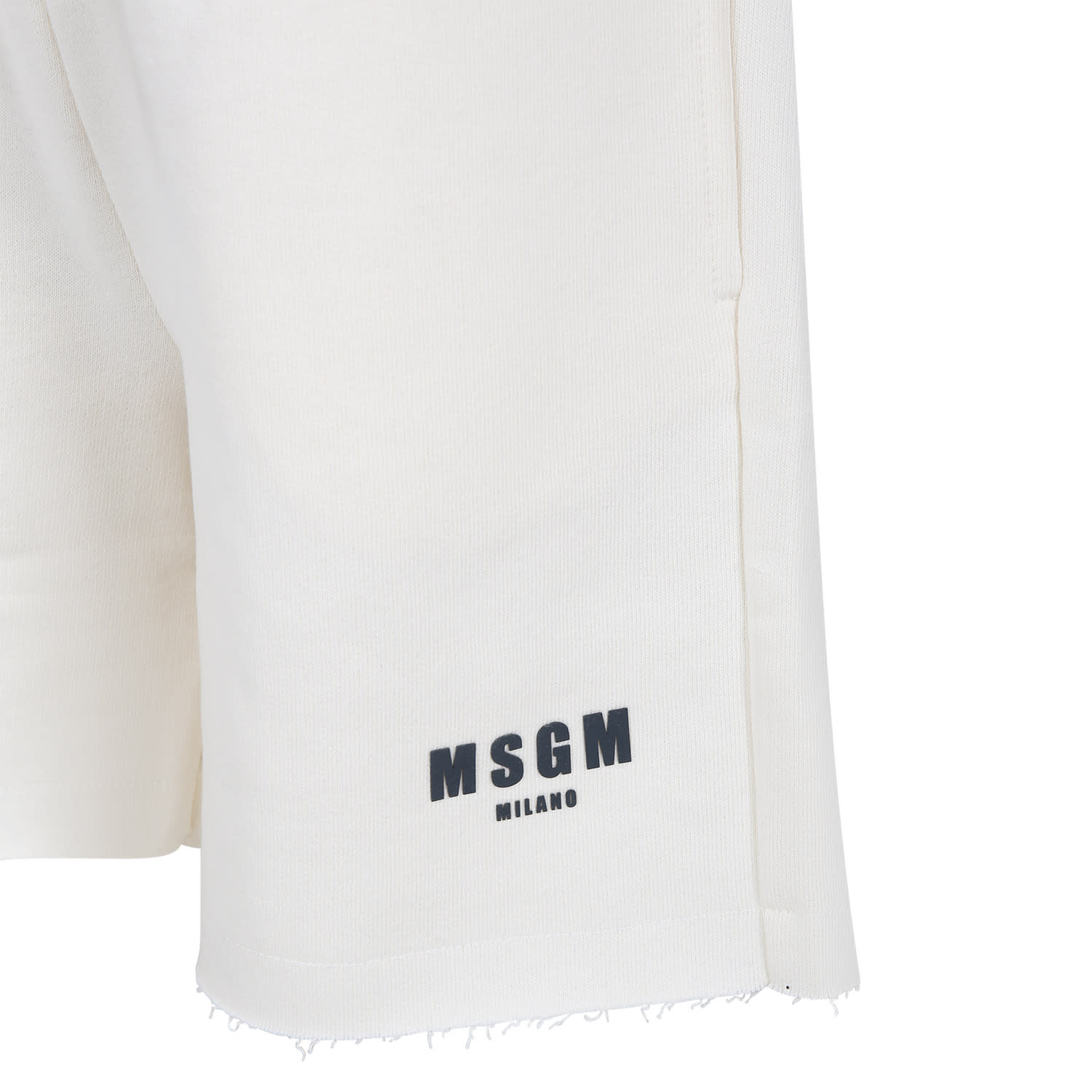 Shop Msgm Ivory Shorts For Boy With Logo In Crema