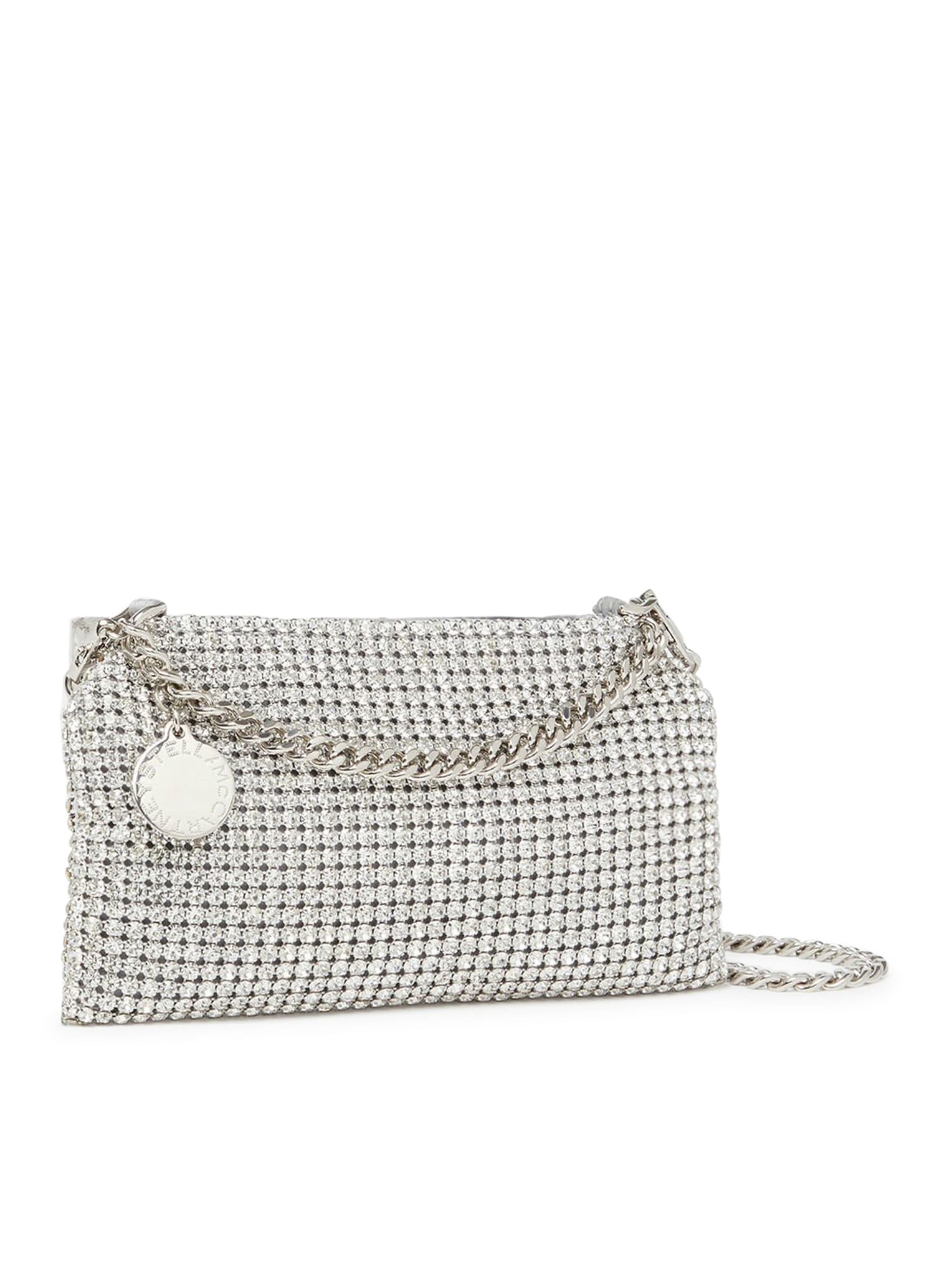 Shop Stella Mccartney Falabella Shoulder Bag With Crystals In Silver