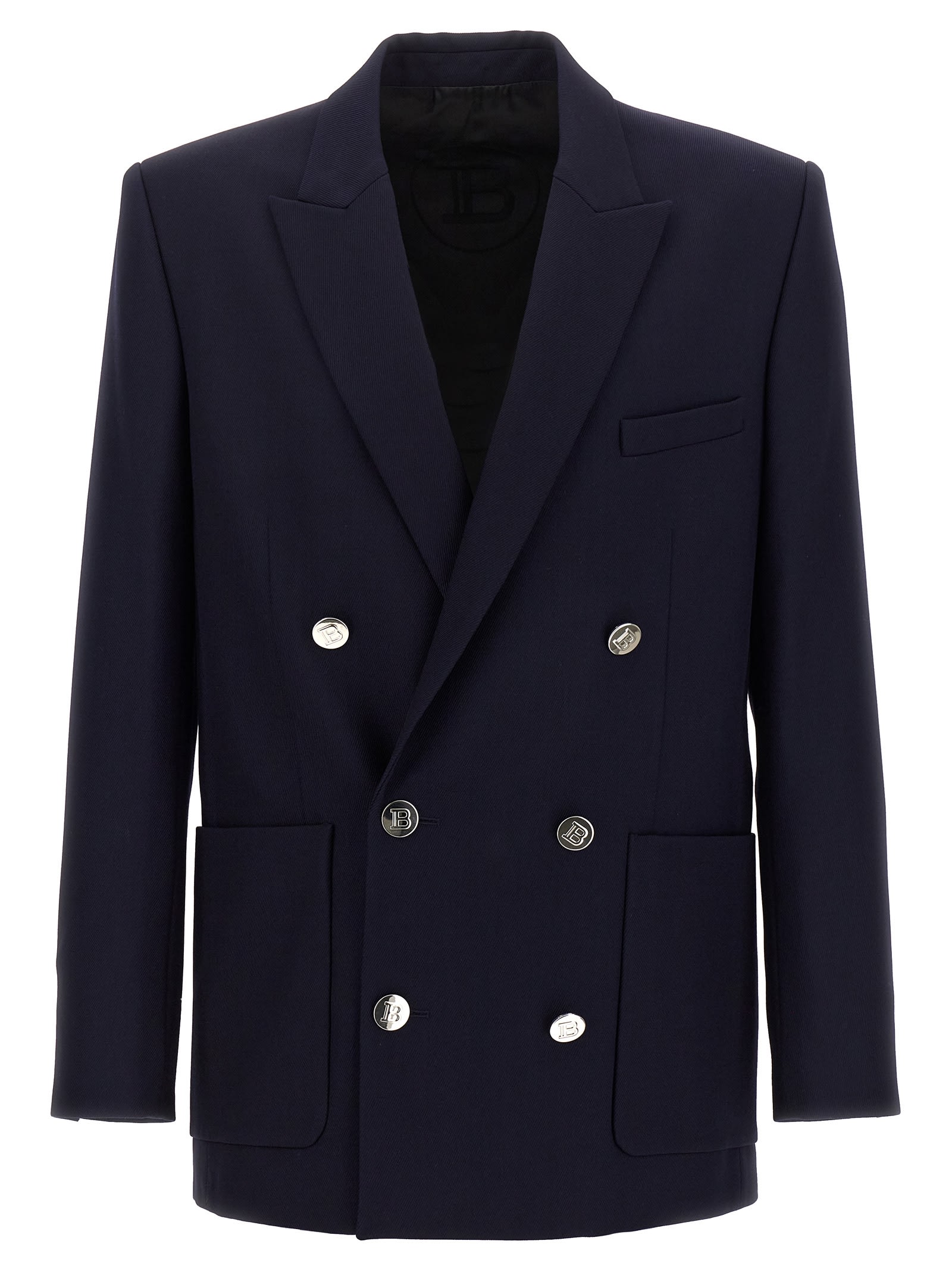 Shop Balmain Double-breasted Blazer In Blue