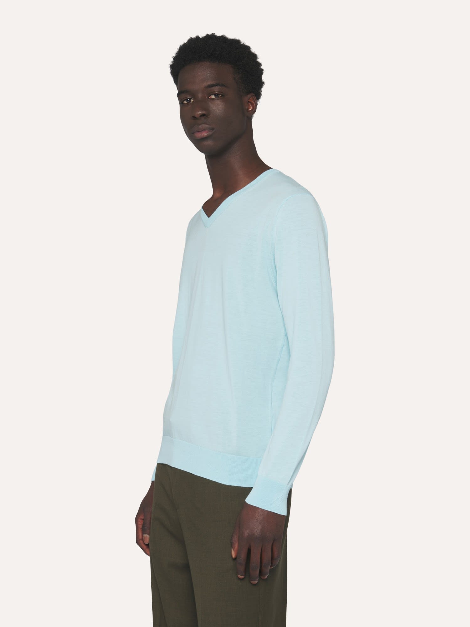 Ballantyne Ultralight Cotton Sweater In Light Blue
