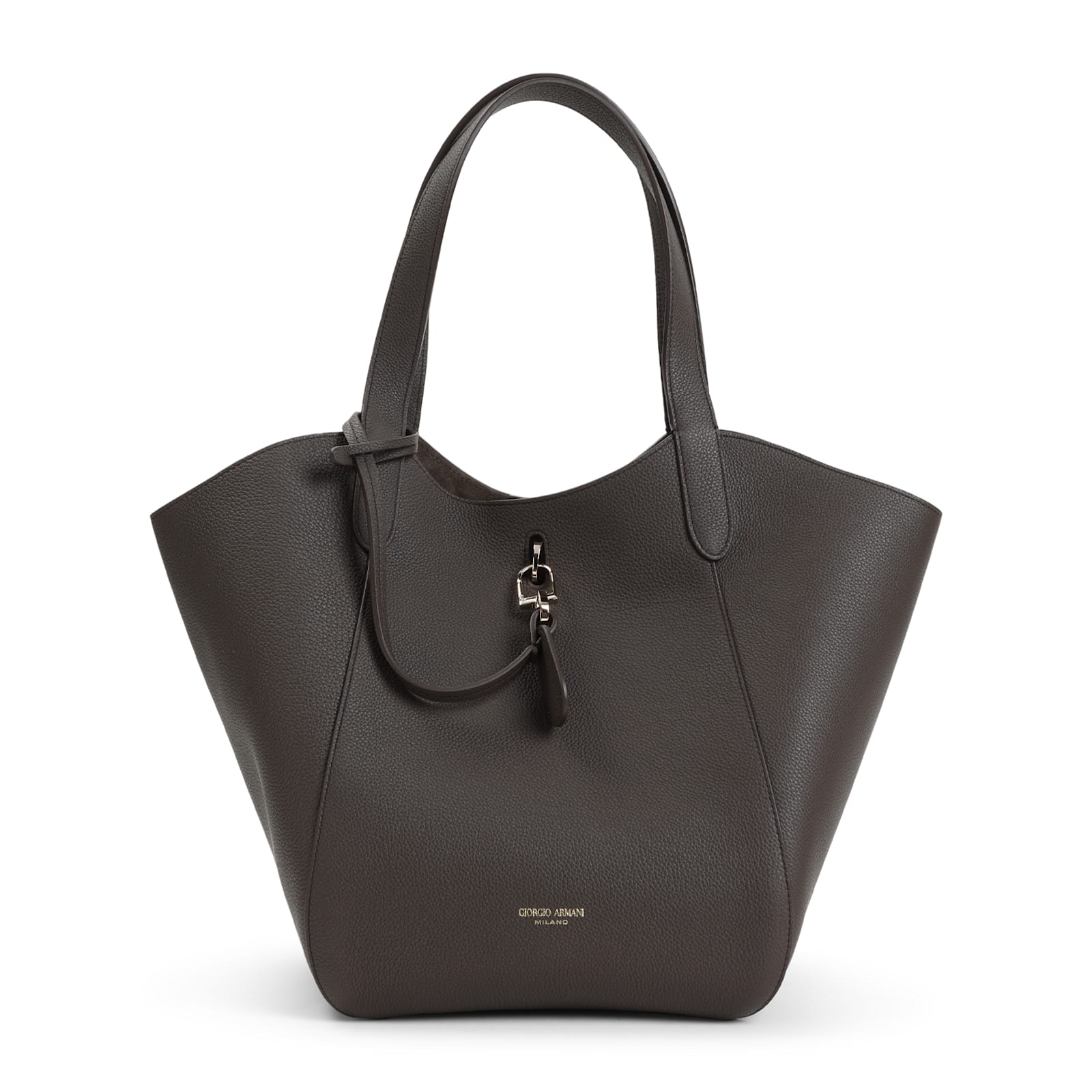 Giorgio Armani Logo Stamp Grained Leather Shoulder Bag In Mud