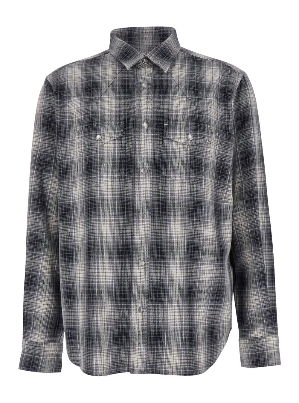 Shop Tom Ford Grey Western Style Shirt With Check Motif In Cotton Man