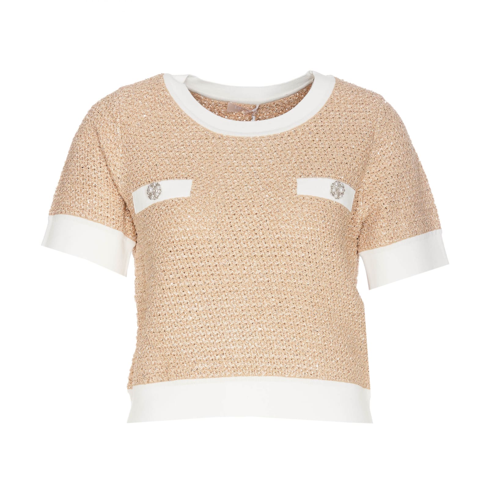 Shop Liu •jo Short Sleeves Sweater In Beige