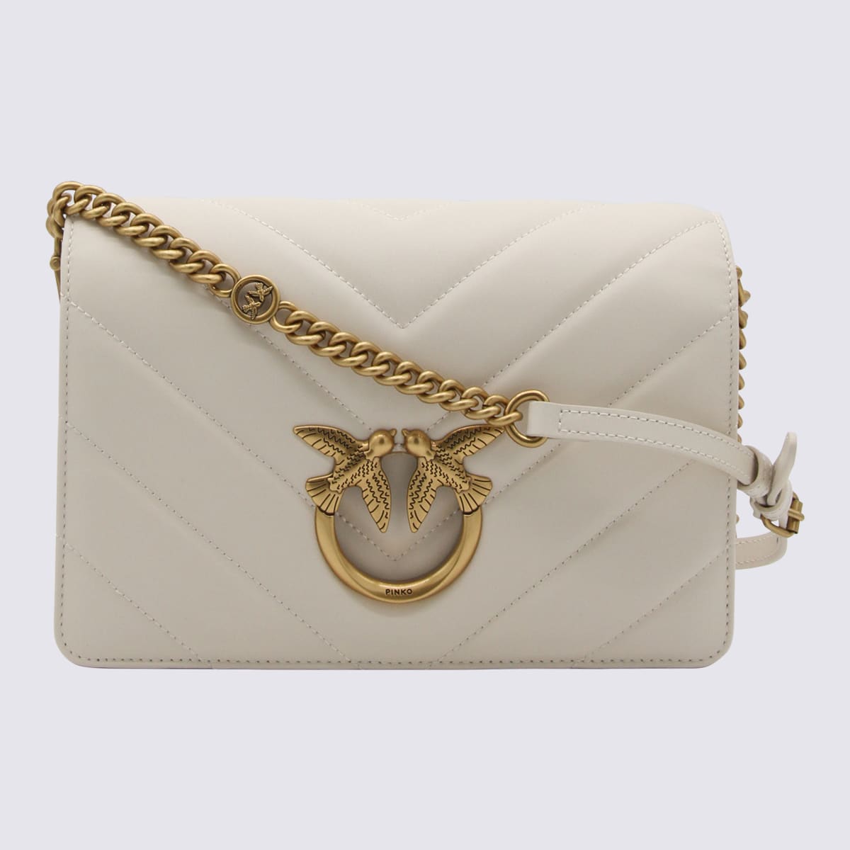 Pinko White Leather Classic Love Click Shoulder Bag